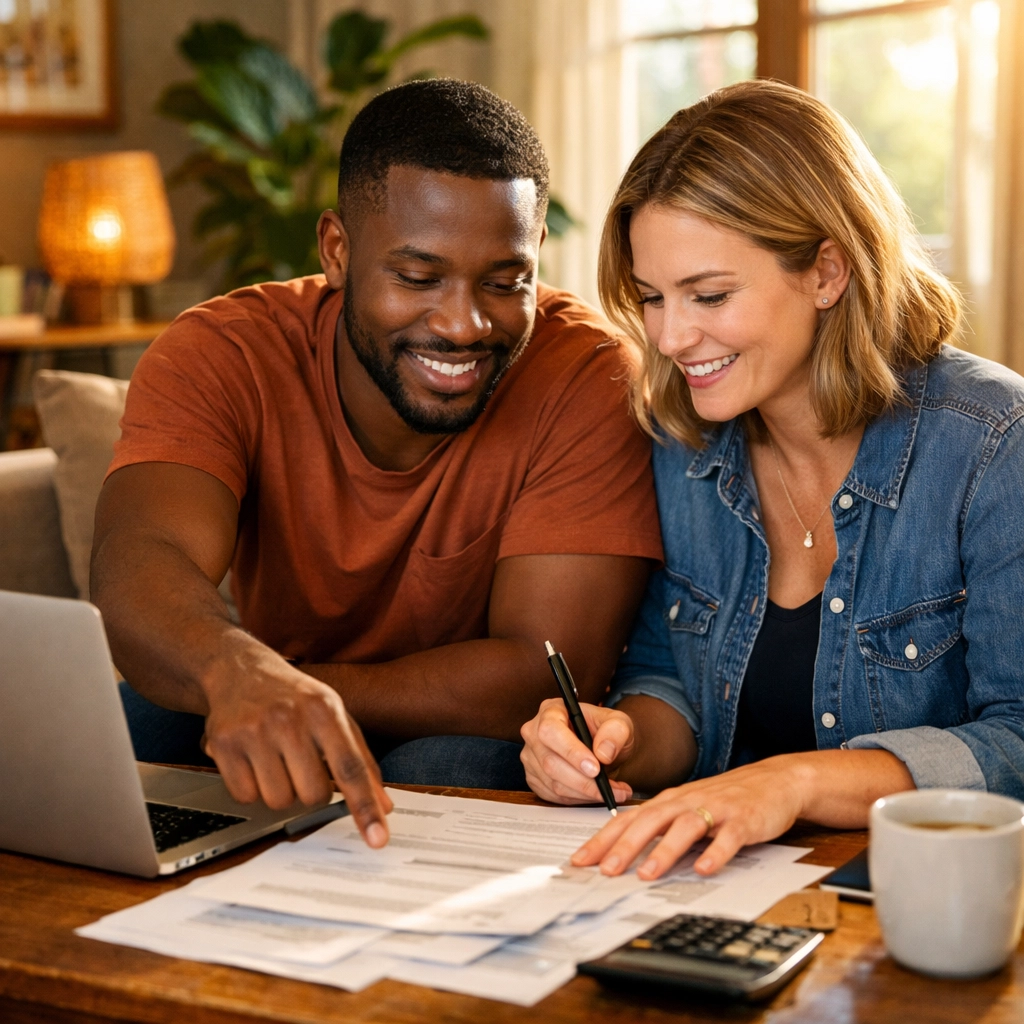 Couple working together collaboratively showing team mindset in healthy relationship