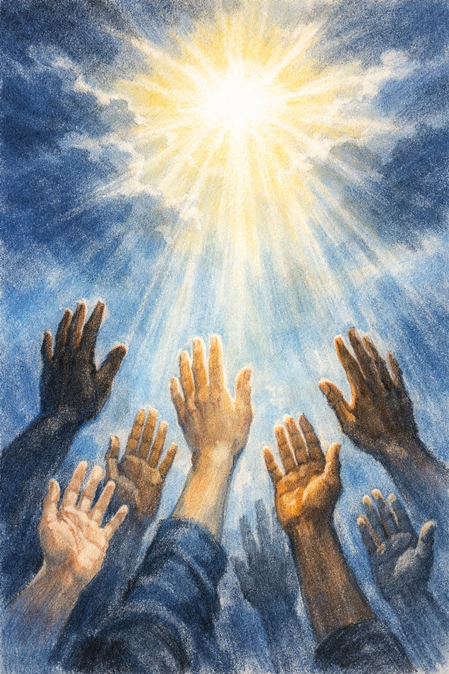Hands reaching toward God in prayer seeking spiritual healing and transformation
