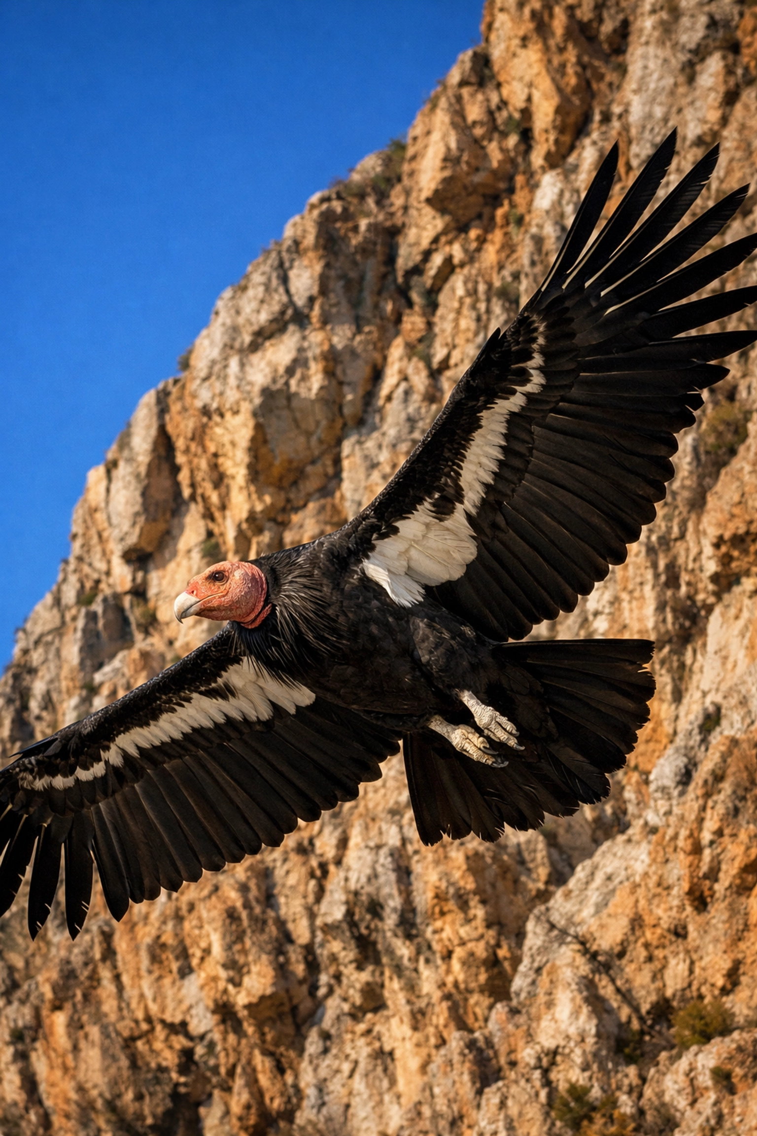California condor in flight showing wingspan during natural wild nesting conservation milestone