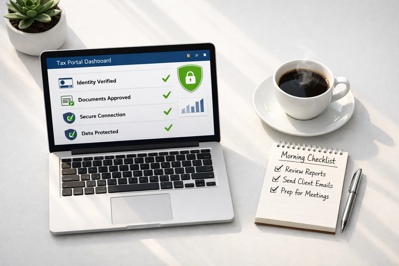Tax professional reviewing daily EFIN verification checklist on laptop for ERO error prevention