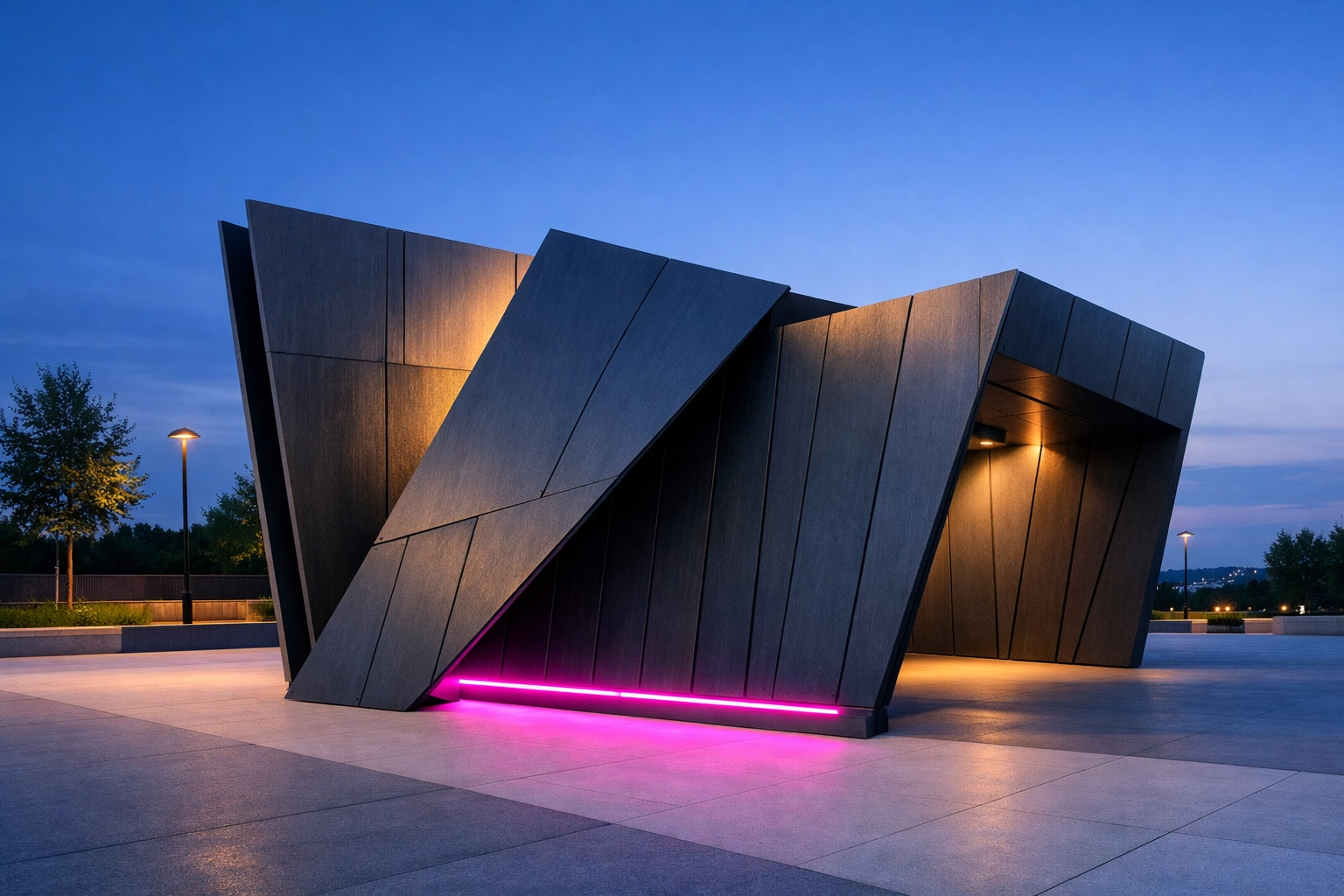 Modern outdoor installation showcasing the durability of recycled plastic panels in construction.