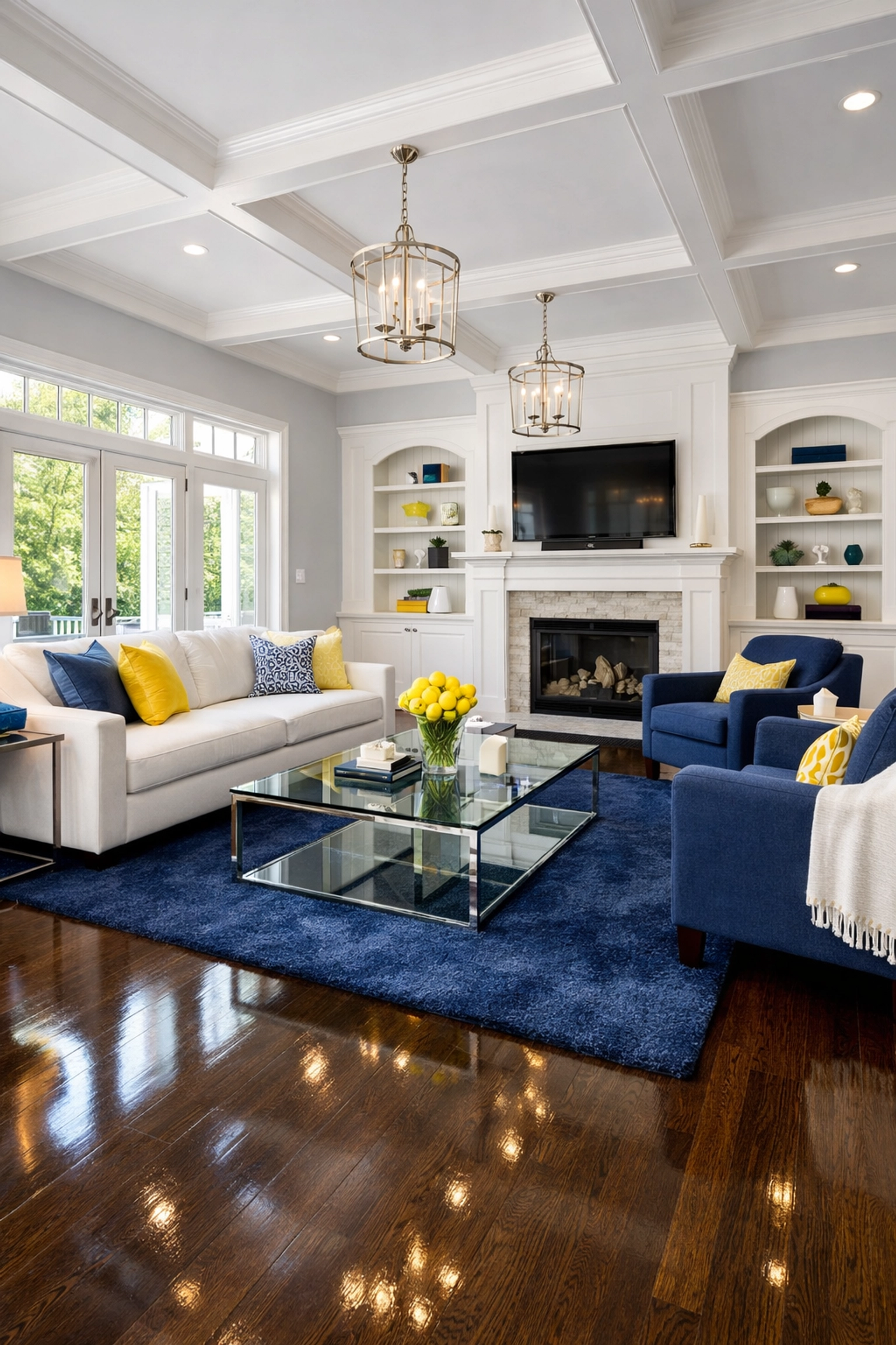Spotless Needham living room with shiny hardwood floors, serviced by professional cleaners Needham MA.