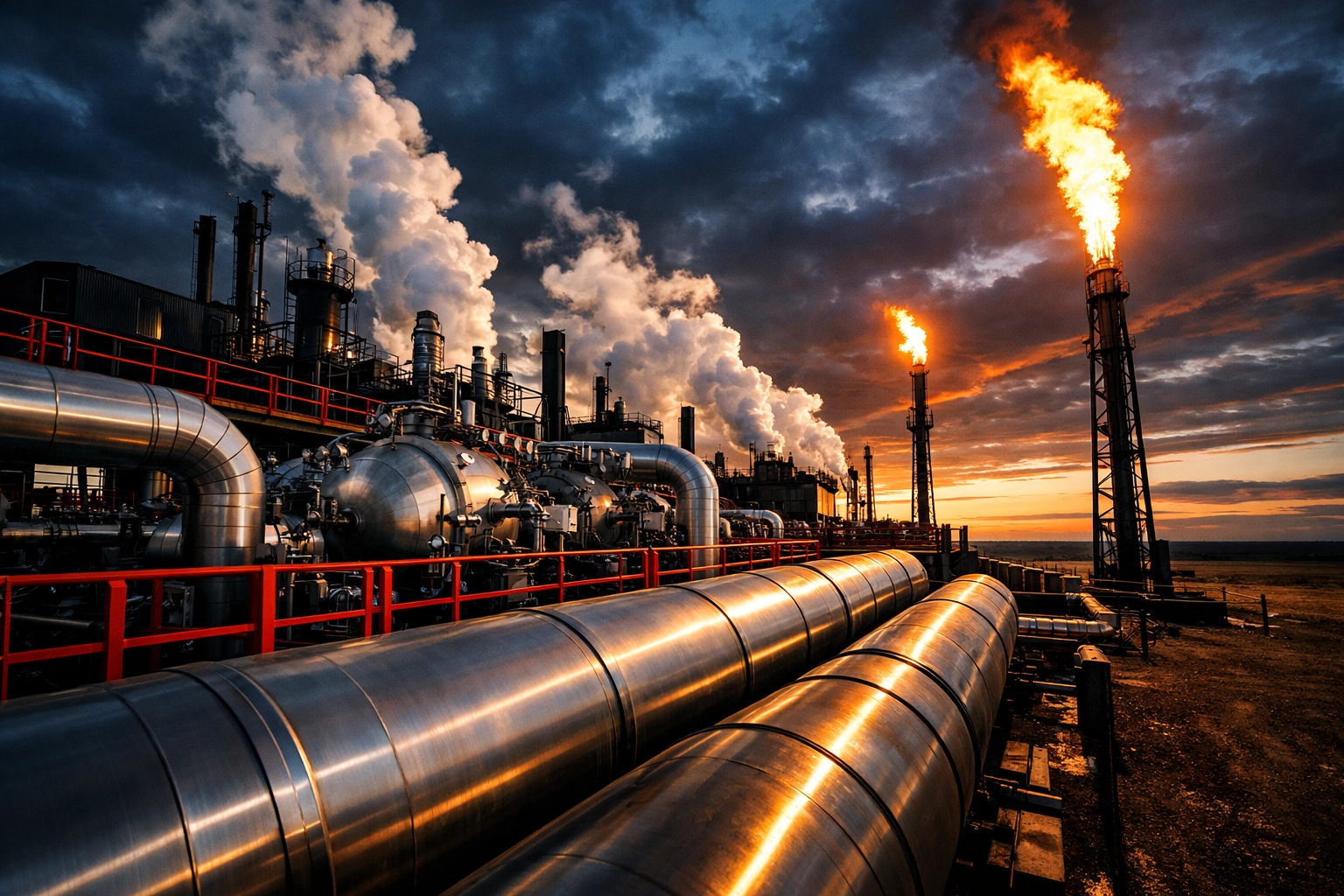 Alberta natural gas processing facility with pipelines and infrastructure