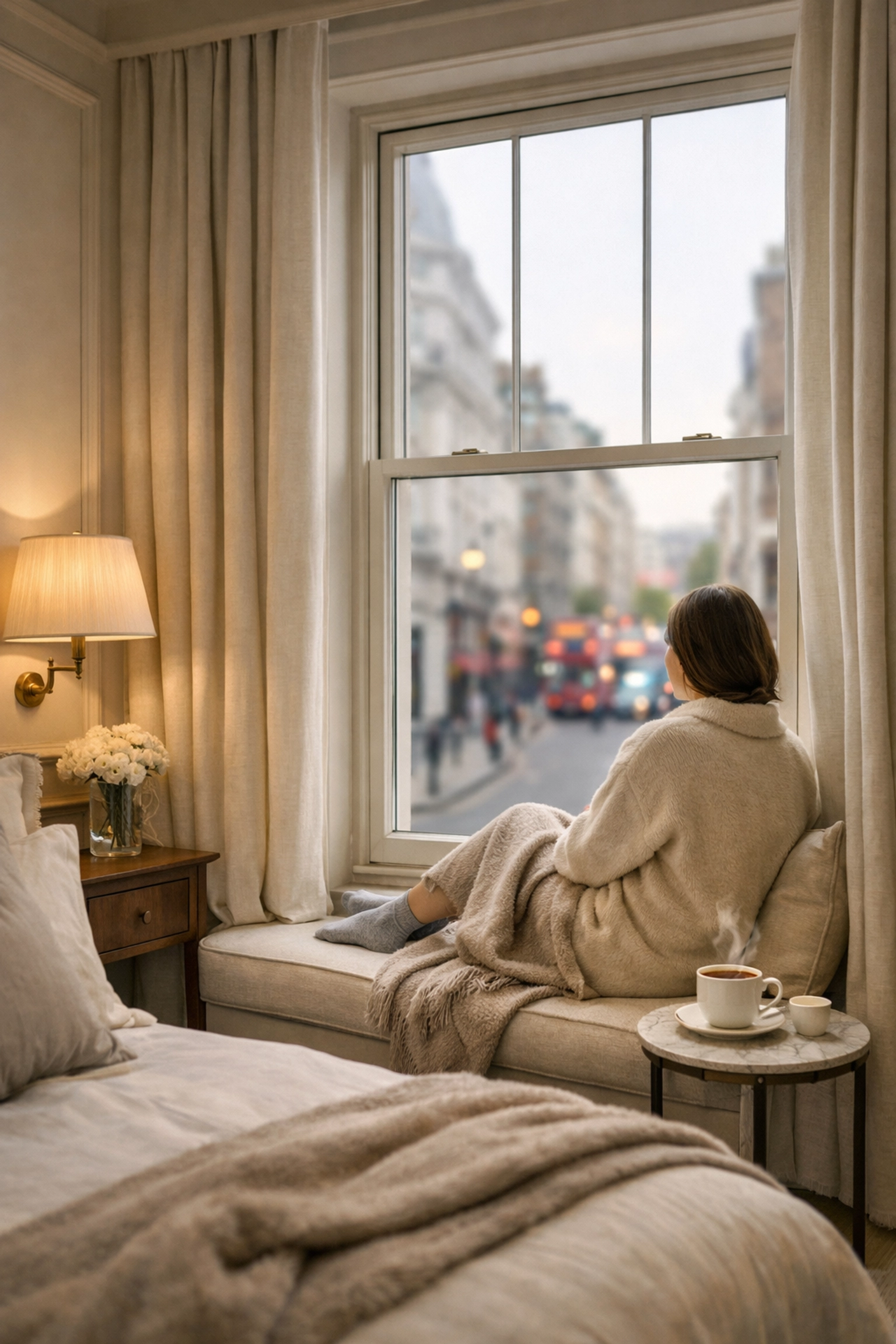Quiet Belgravia bedroom featuring noise-reducing secondary glazing to increase property value and comfort.