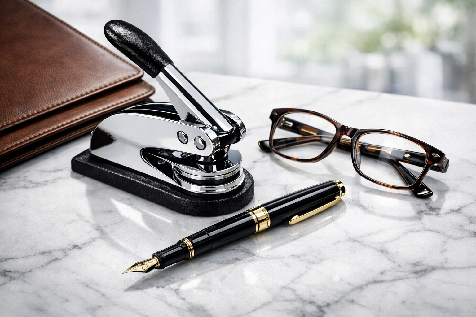 Professional notary seal and tools for accurate legal document signing and mobile notary services.