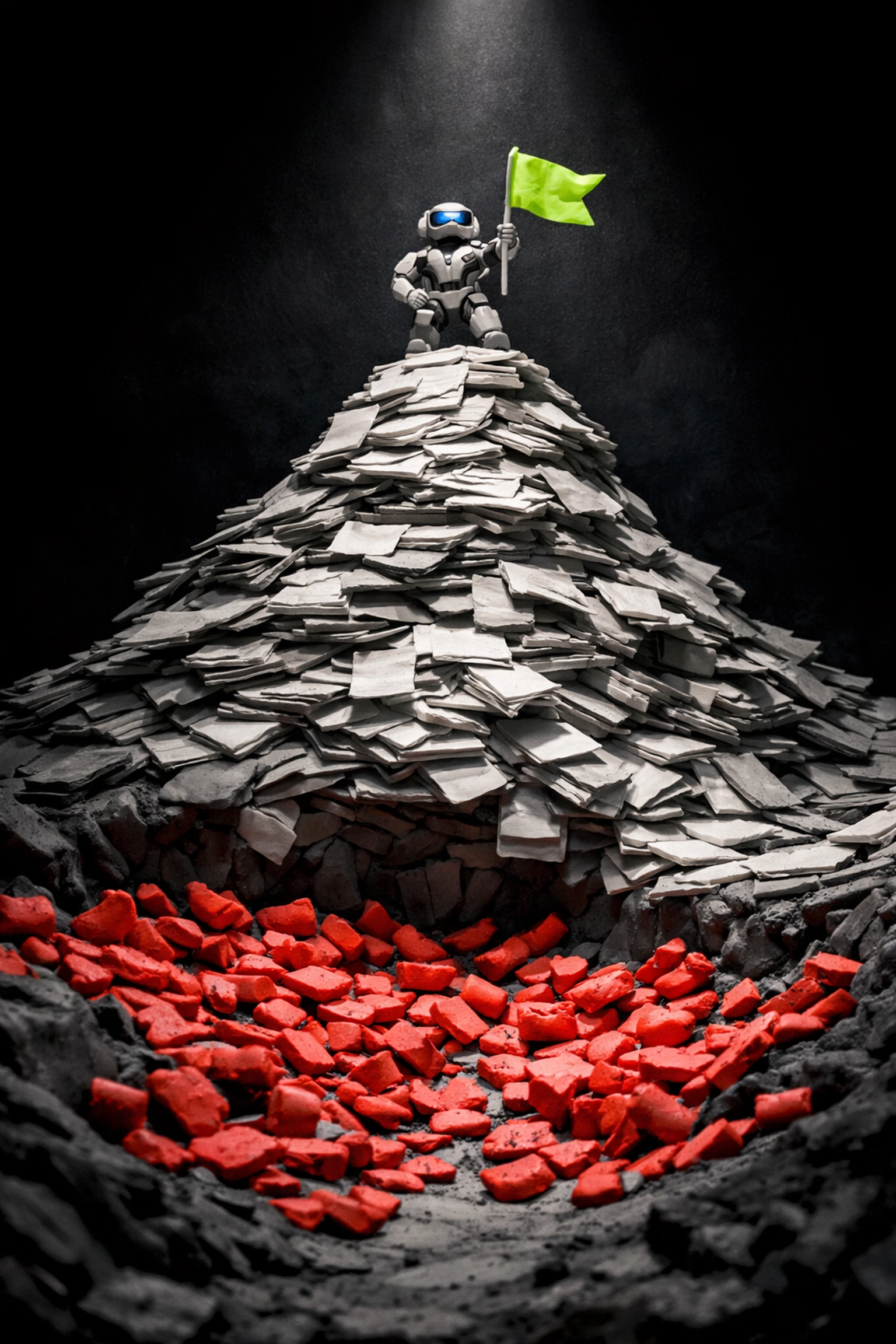 Robot at the top of a resume mountain representing a successful ATS percent match optimization.