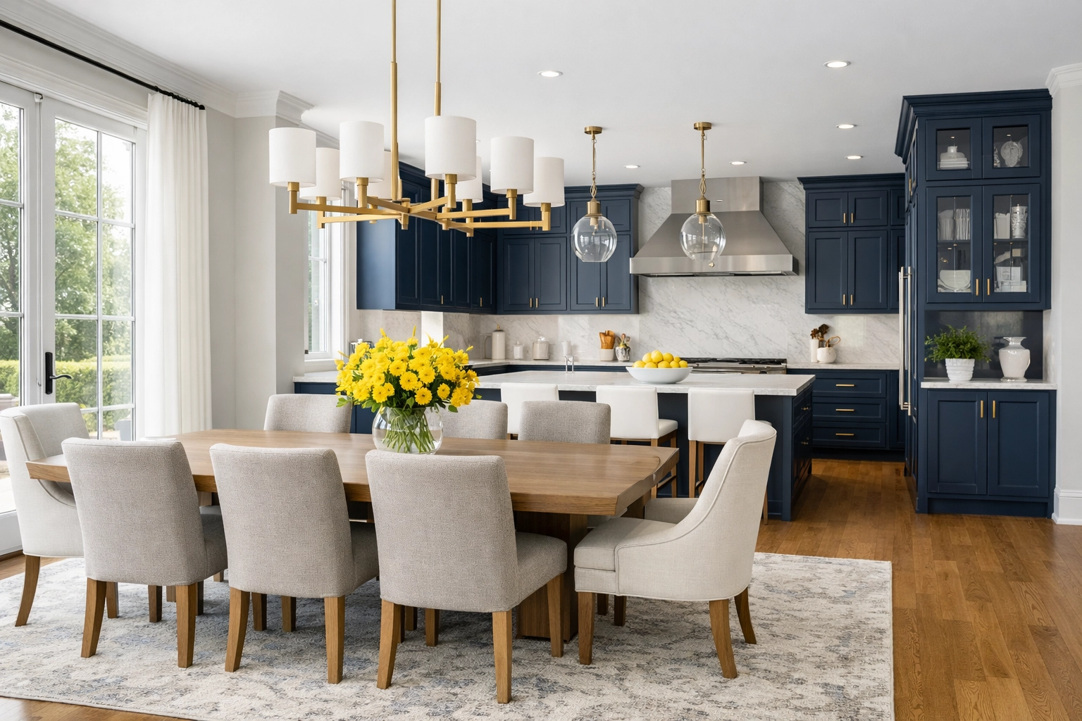 A spotless area rug in a clean, modern home interior after successful carpet stain removal.