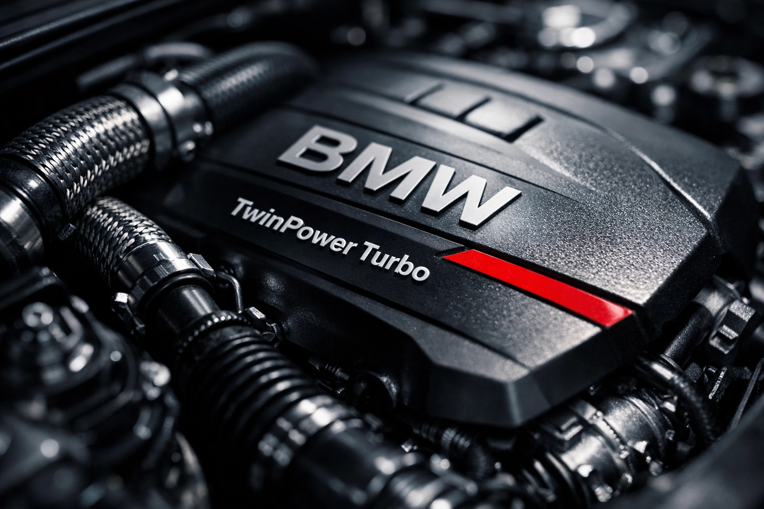 Detailed view of a BMW TwinPower Turbo engine bay focusing on cooling system maintenance.