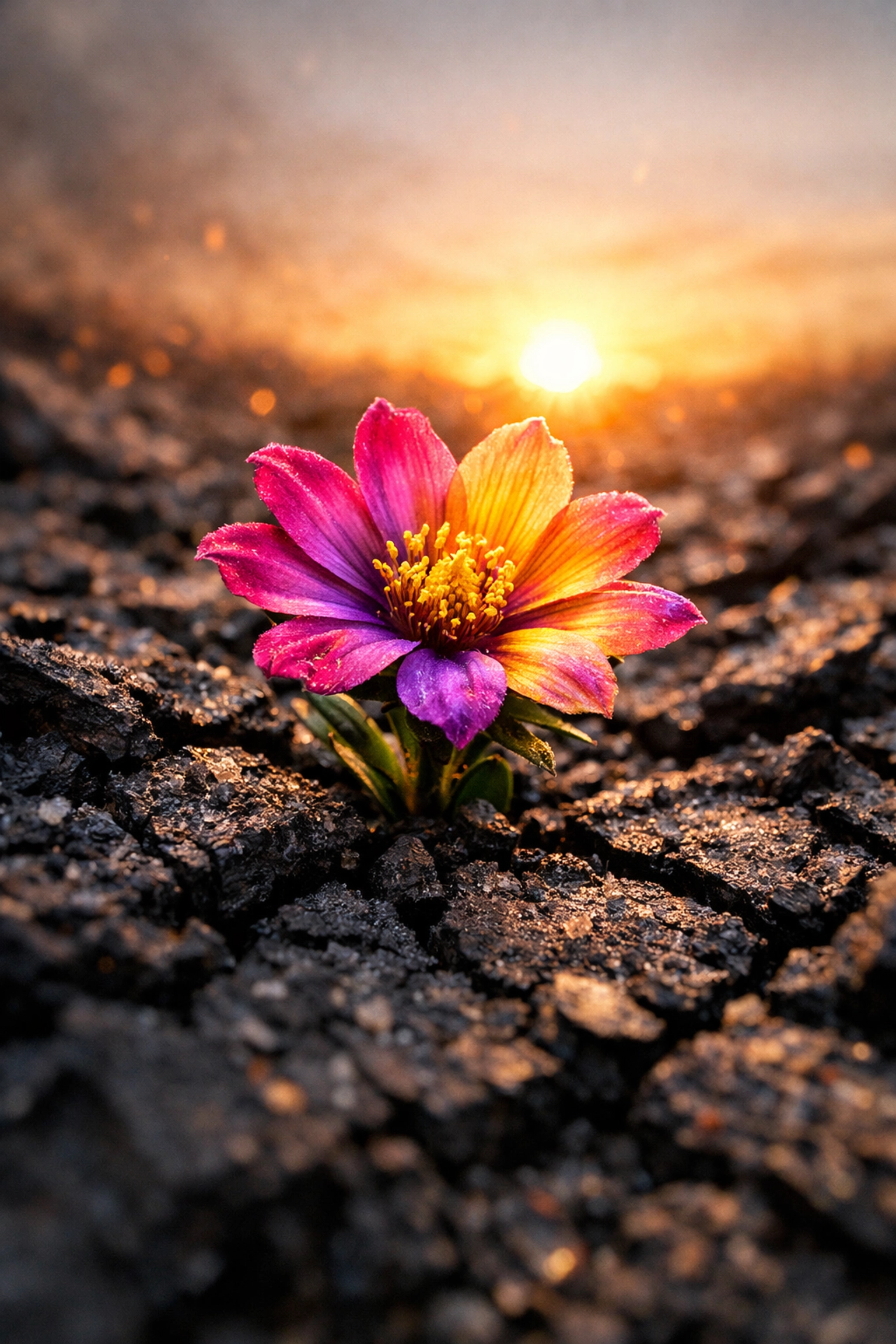 A wildflower growing from ashes, symbolizing redemption and hope in spiritual recovery.