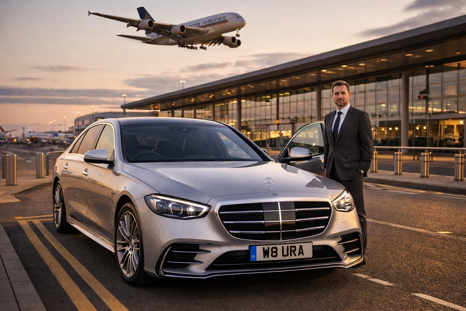 Luxury Mercedes-Benz Chauffeur Vehicle at Airport