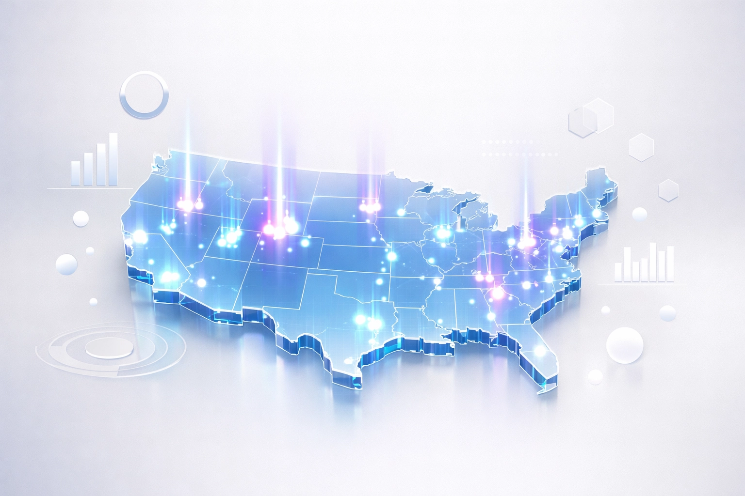 Behavioral health market analysis map showing data points across United States regions
