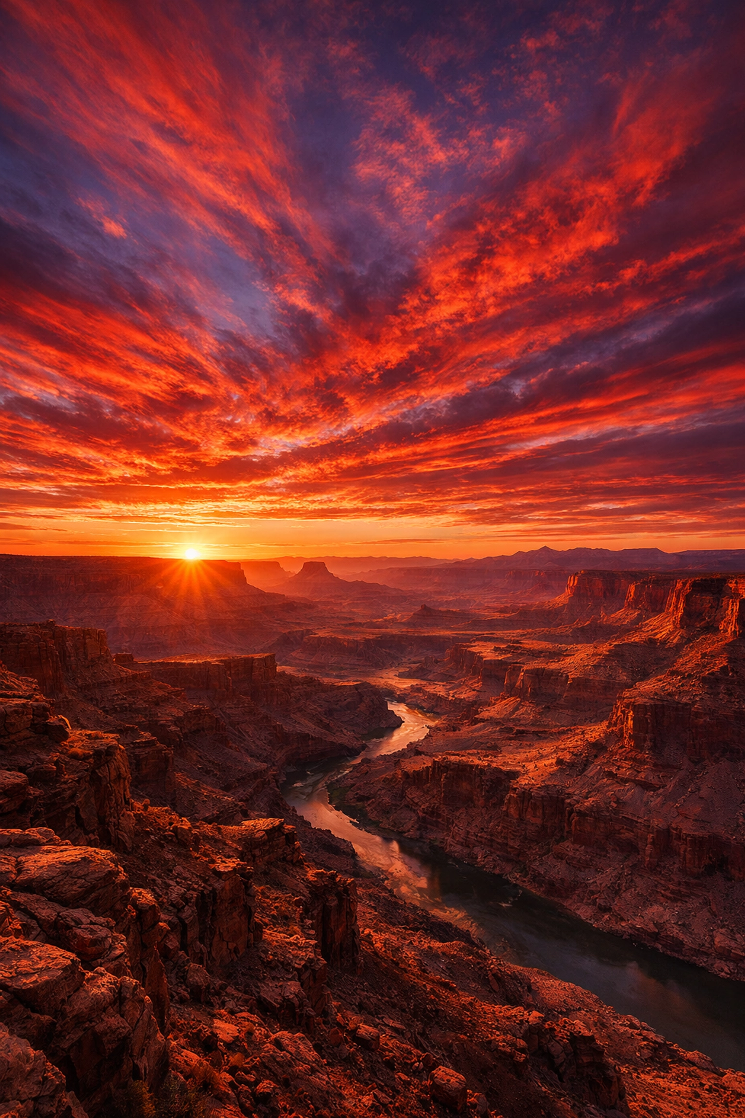 Epic desert canyon sunset with vibrant clouds and warm light, edited using Luminar Neo photography tools.