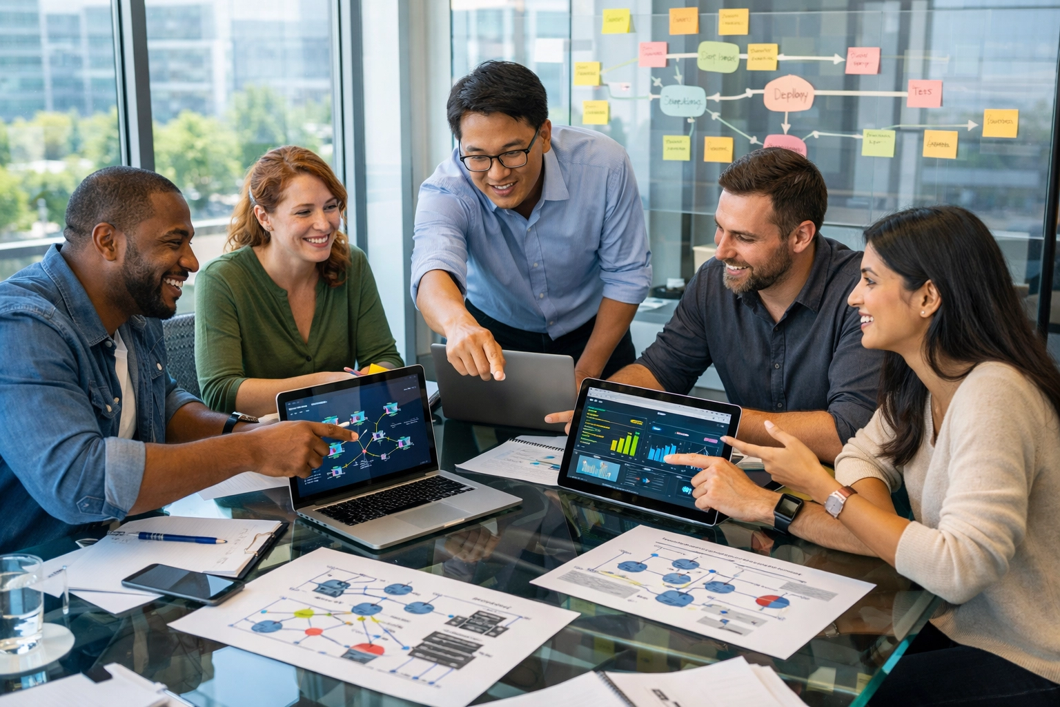 IT team collaborating on ServiceNow ITOM implementation strategy and incident management workflows