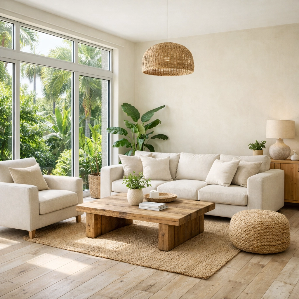 Energy-efficient Orlando living room renovation featuring sustainable materials and high-efficiency windows.