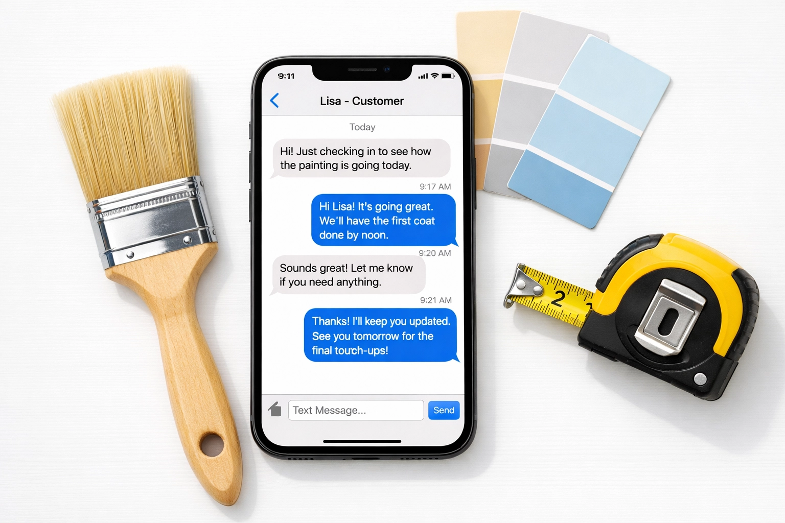 Professional communication between Cheltenham decorator and customer via text message