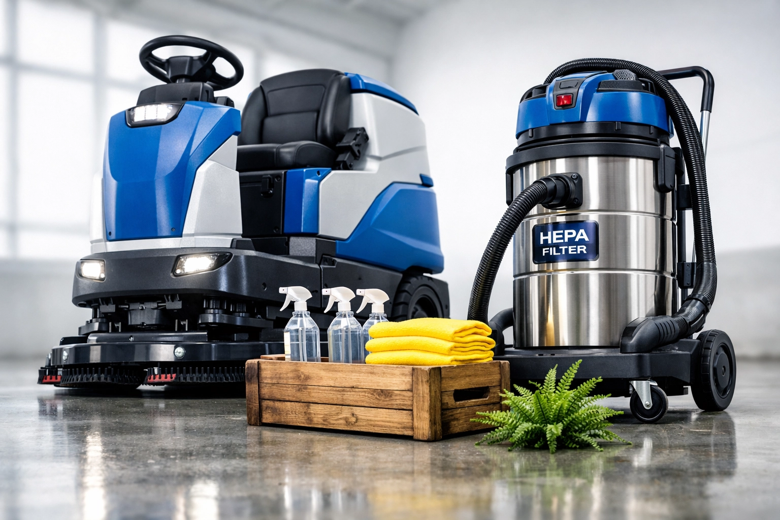 Professional equipment used by eco-friendly janitorial services Massachusetts for deep cleaning commercial floors.