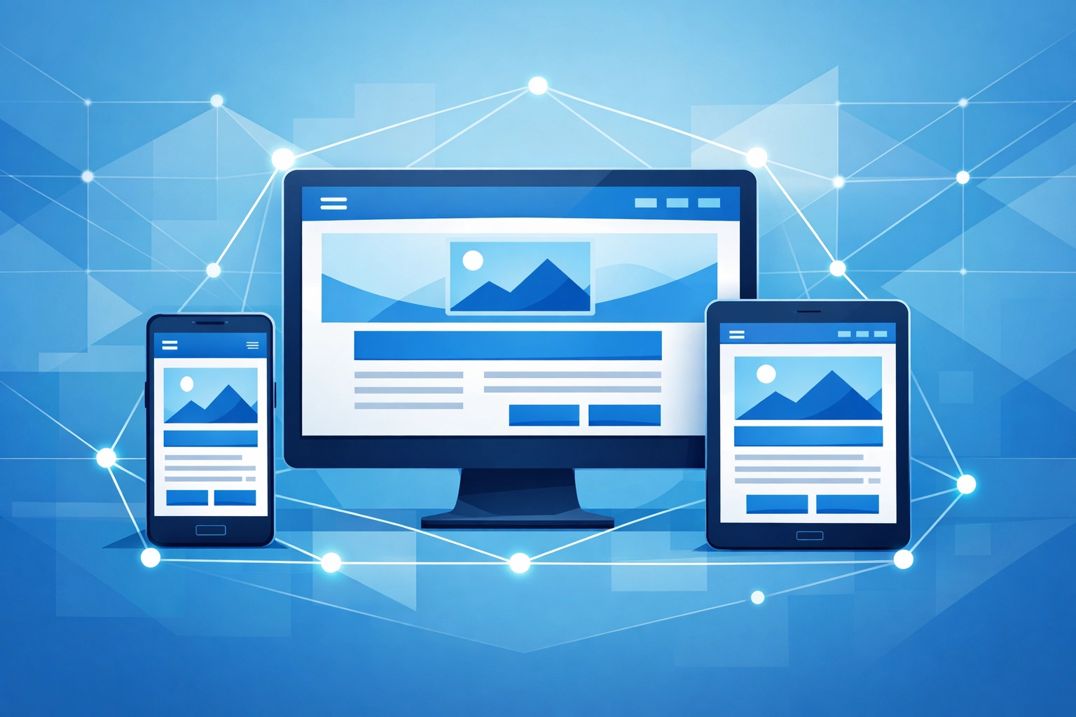 Responsive website design displayed across smartphone, tablet, and desktop devices