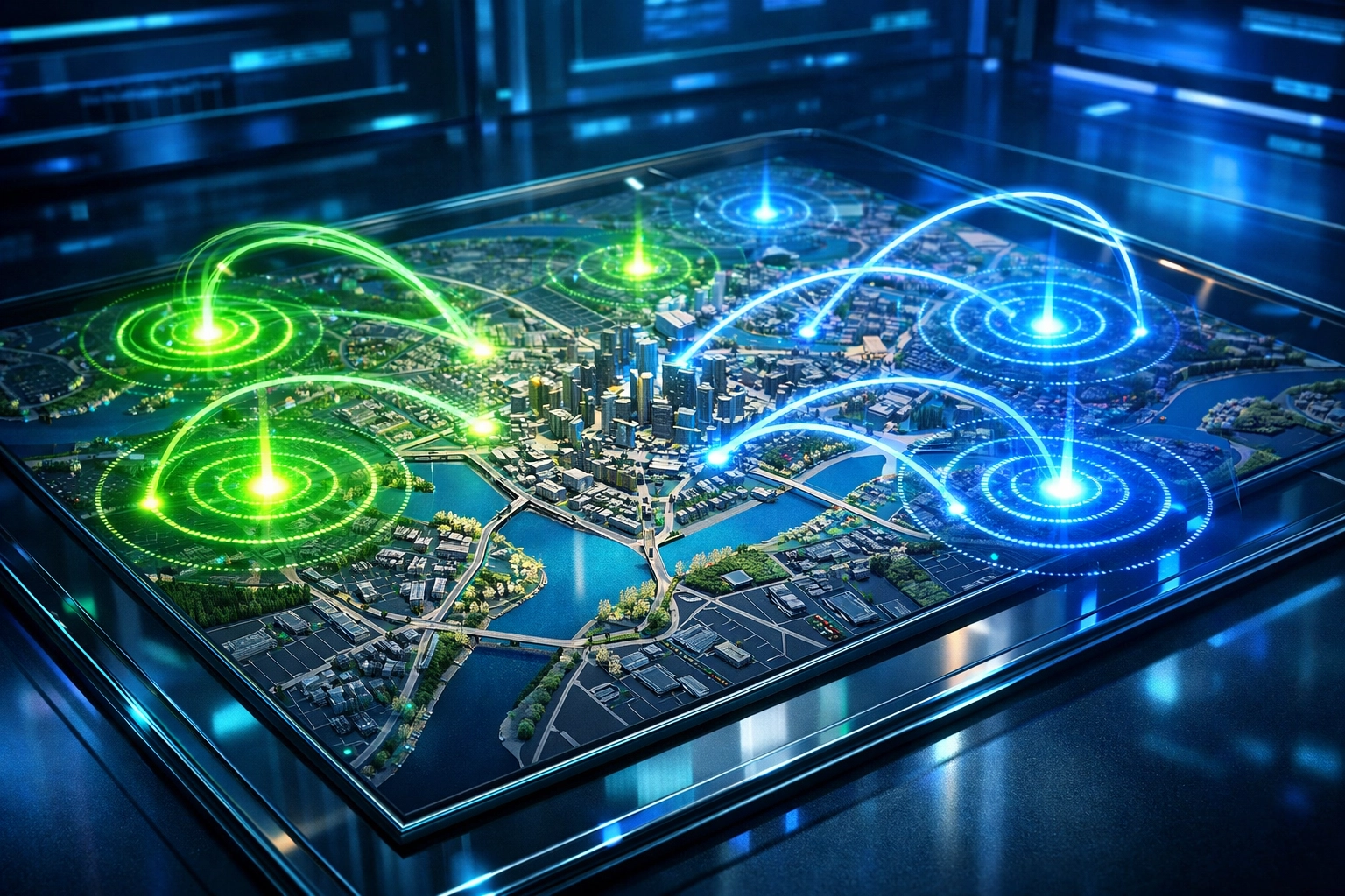 Digital city map showing hyper-local zip code targeting for Google Local Services Ads.