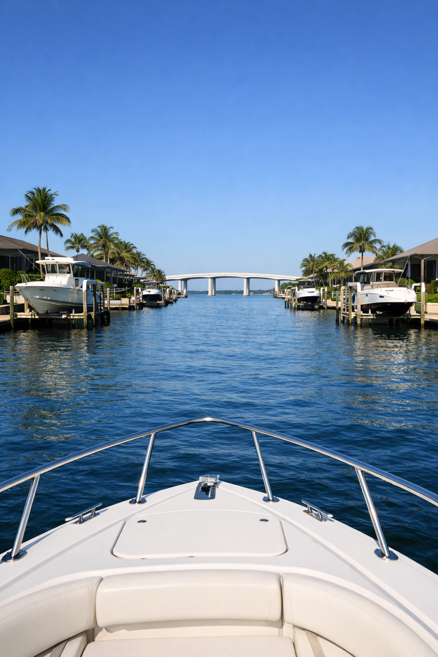 A saltwater canal in Cape Coral with private boat lifts and direct Gulf access for boaters.