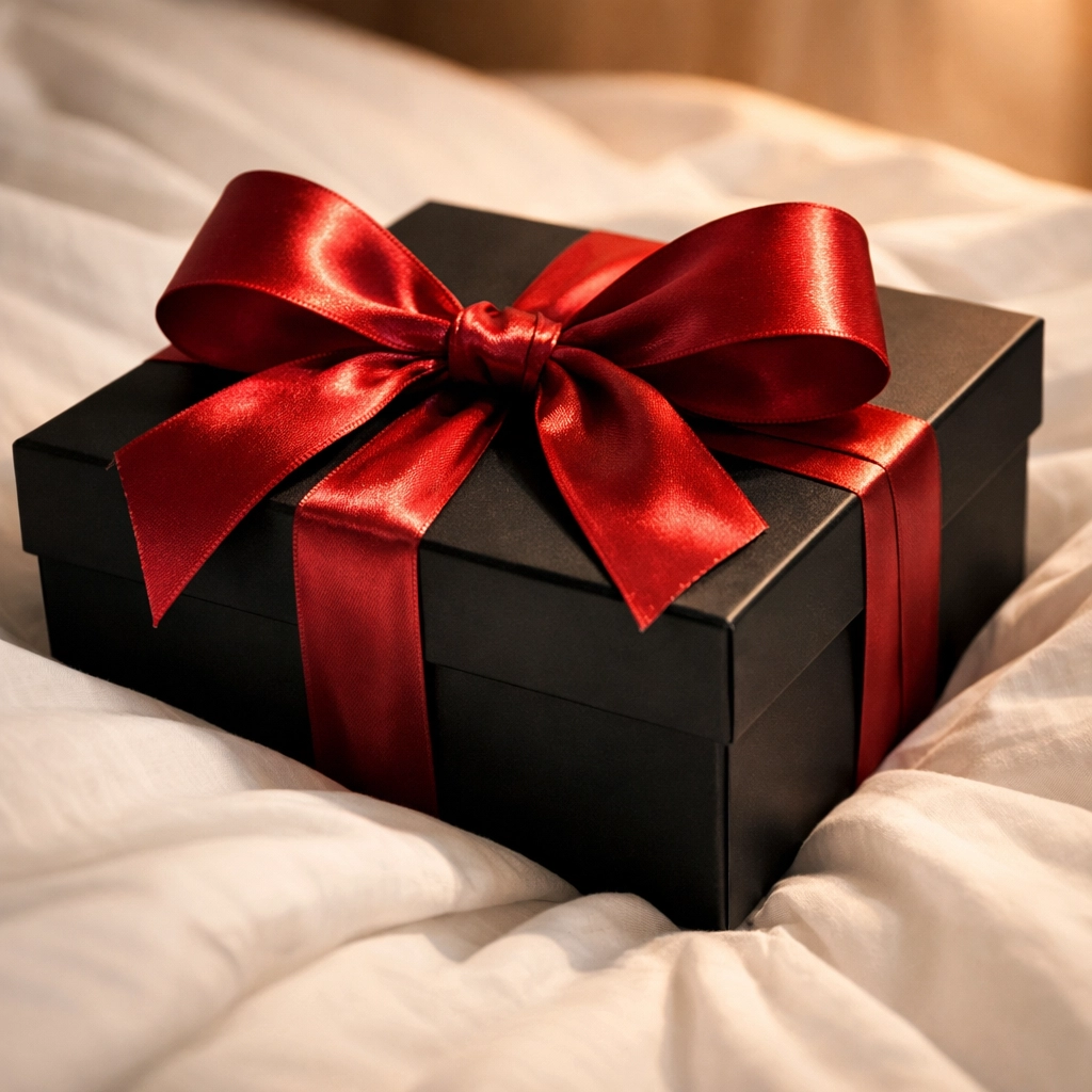 Premium luxury gift box with a red ribbon for unforgettable first night gifts for wife.