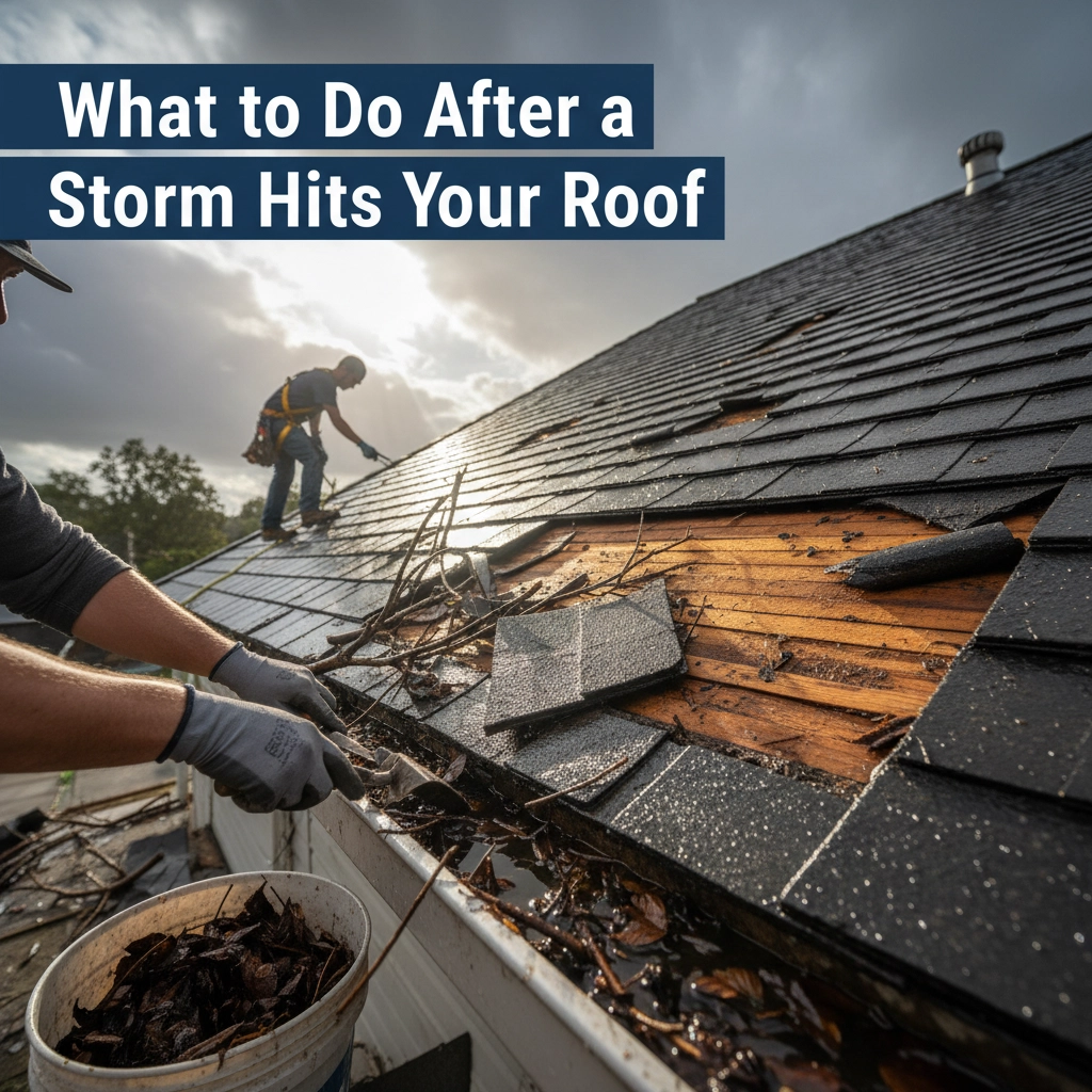 Roofers inspecting