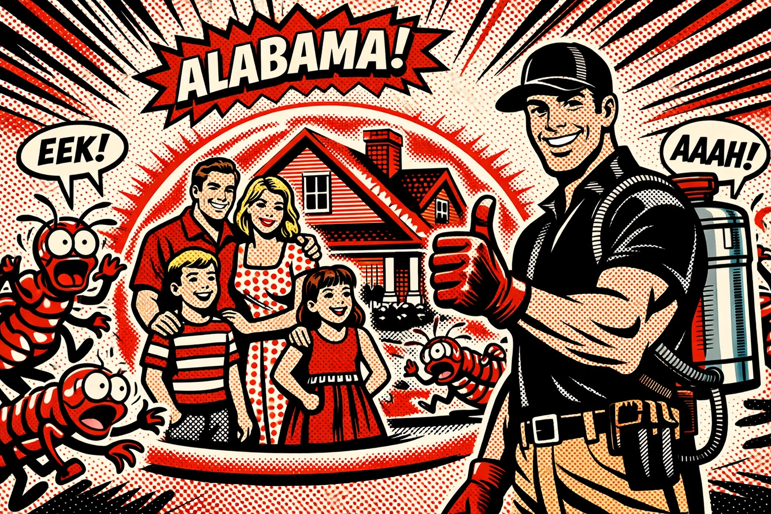 Happy Haleyville family with pest control technician after successful termite protection service