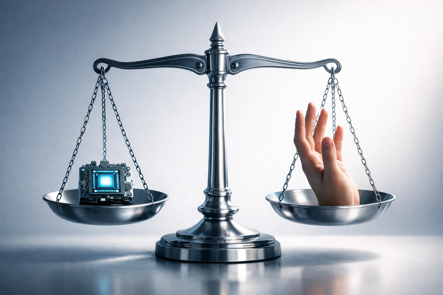 Balanced scale representing human oversight and AI ethical principles