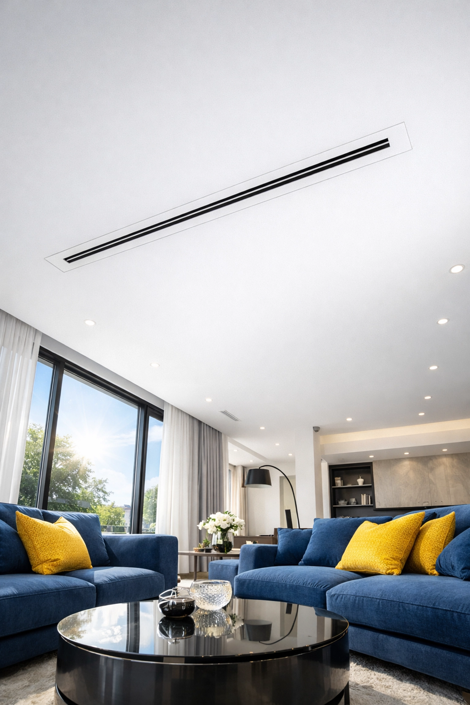 Clean ceiling air vent in a modern Westford home after professional HVAC and construction cleaning.