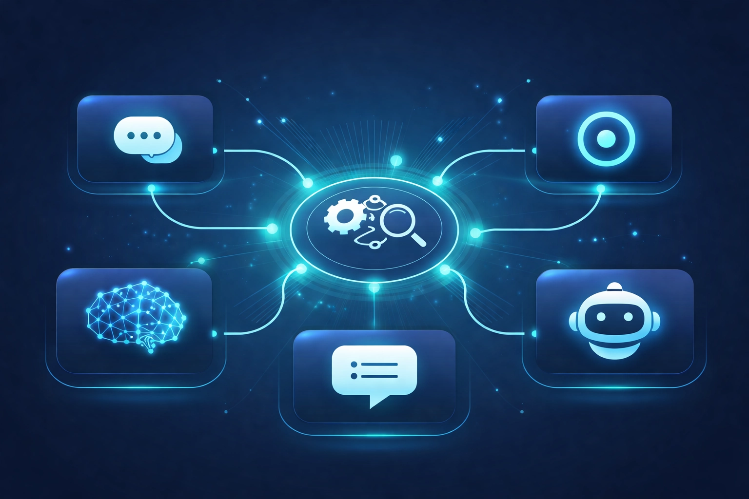 AI brand monitoring dashboard with interconnected platforms, highlighting multi-platform visibility
