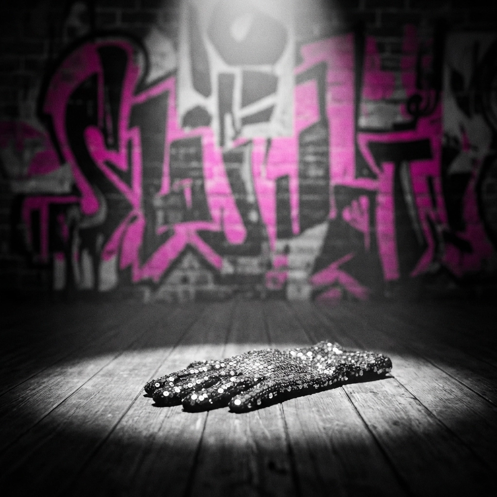 Sequined glove under spotlight, evoking Michael Jackson's legacy and 2026 biopic coverage in pop culture news