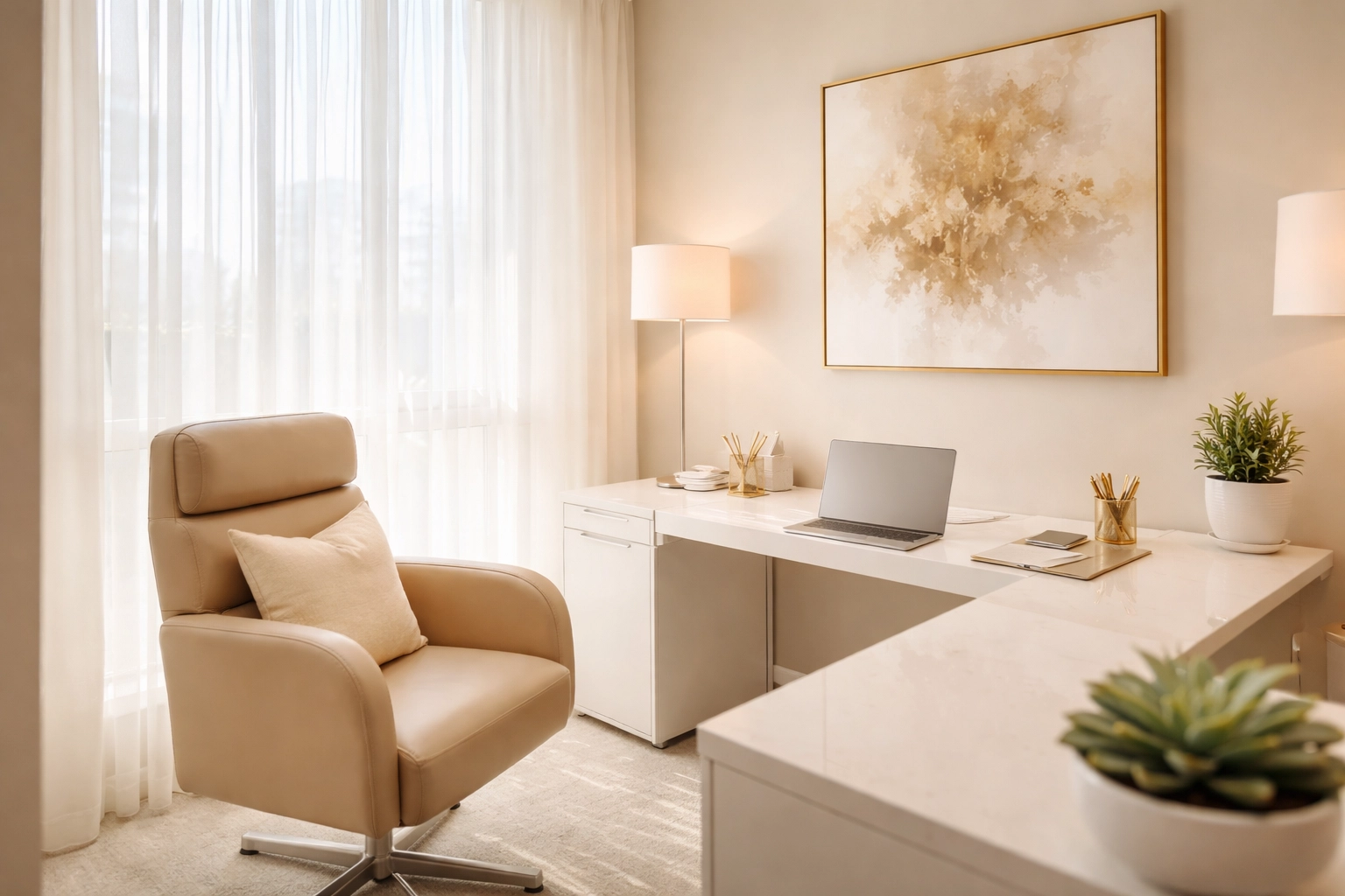 Modern consultation room in Houston designed for breast augmentation patient comfort and trust