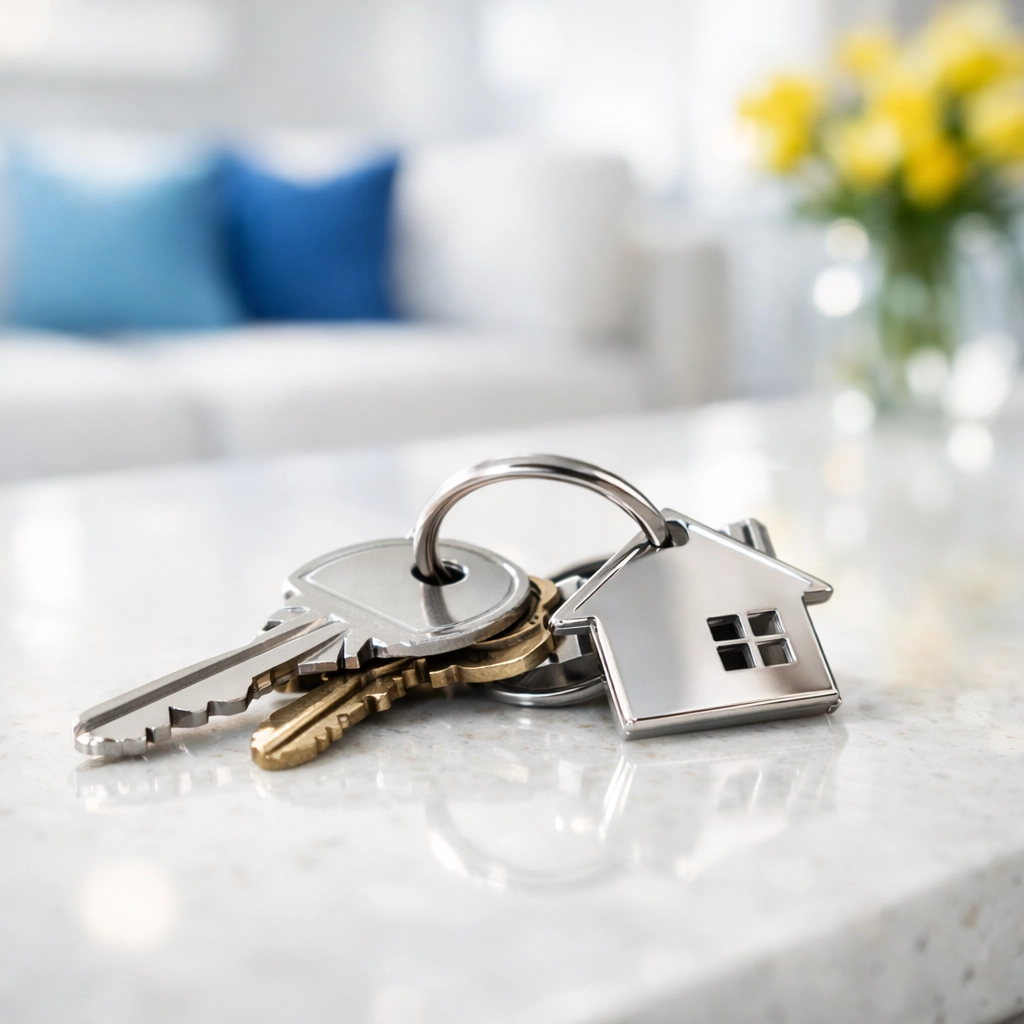 House keys on a spotless counter after a successful move-out cleaning Worcester MA in the WPI area.