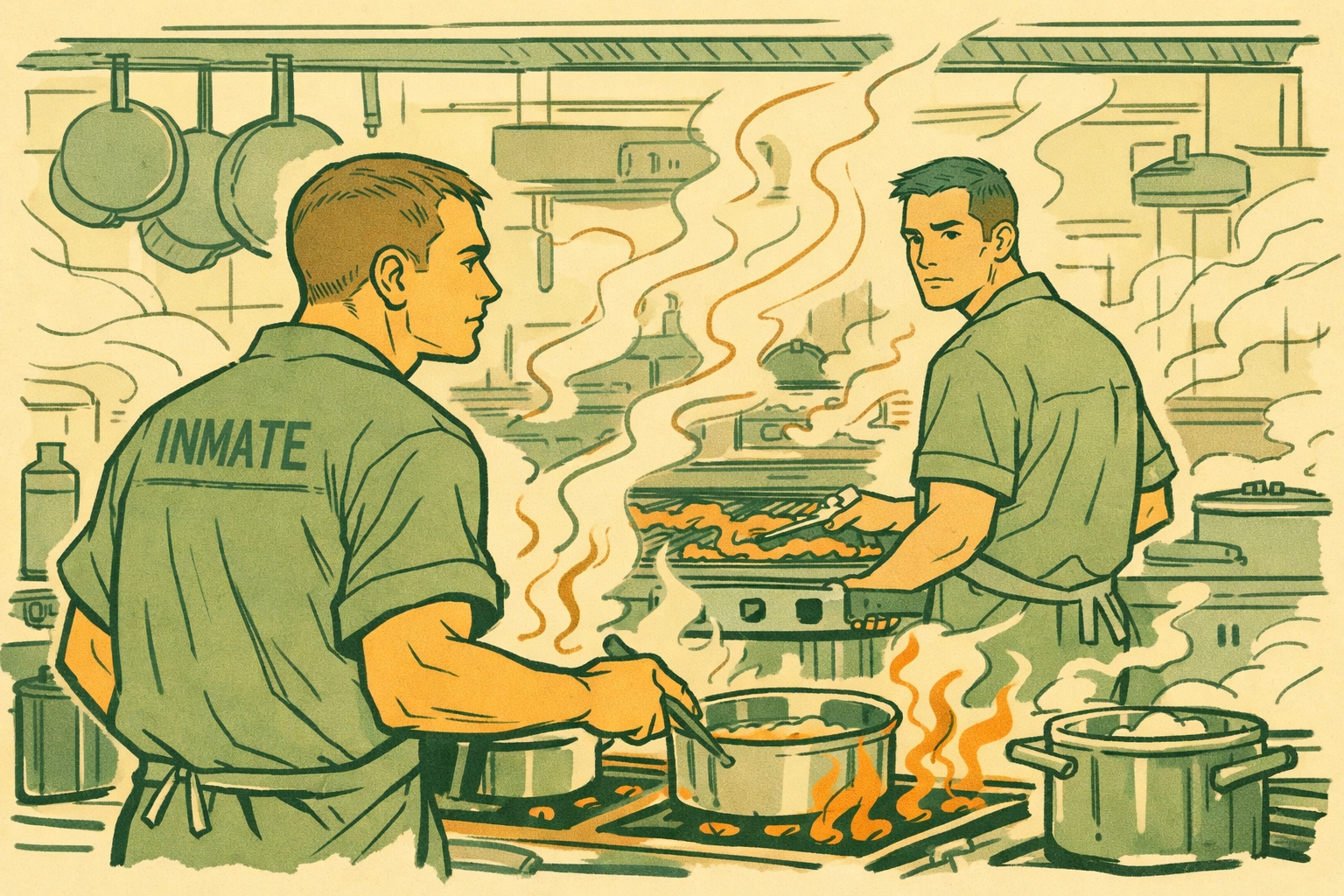 Prison kitchen workers lock eyes across chaos - gay love connection