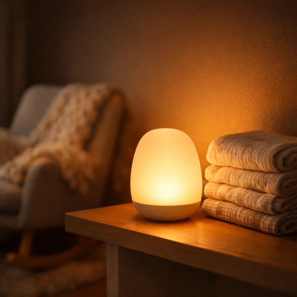 Warm nursery nightlight creating a peaceful atmosphere for professional night doula Toronto services.