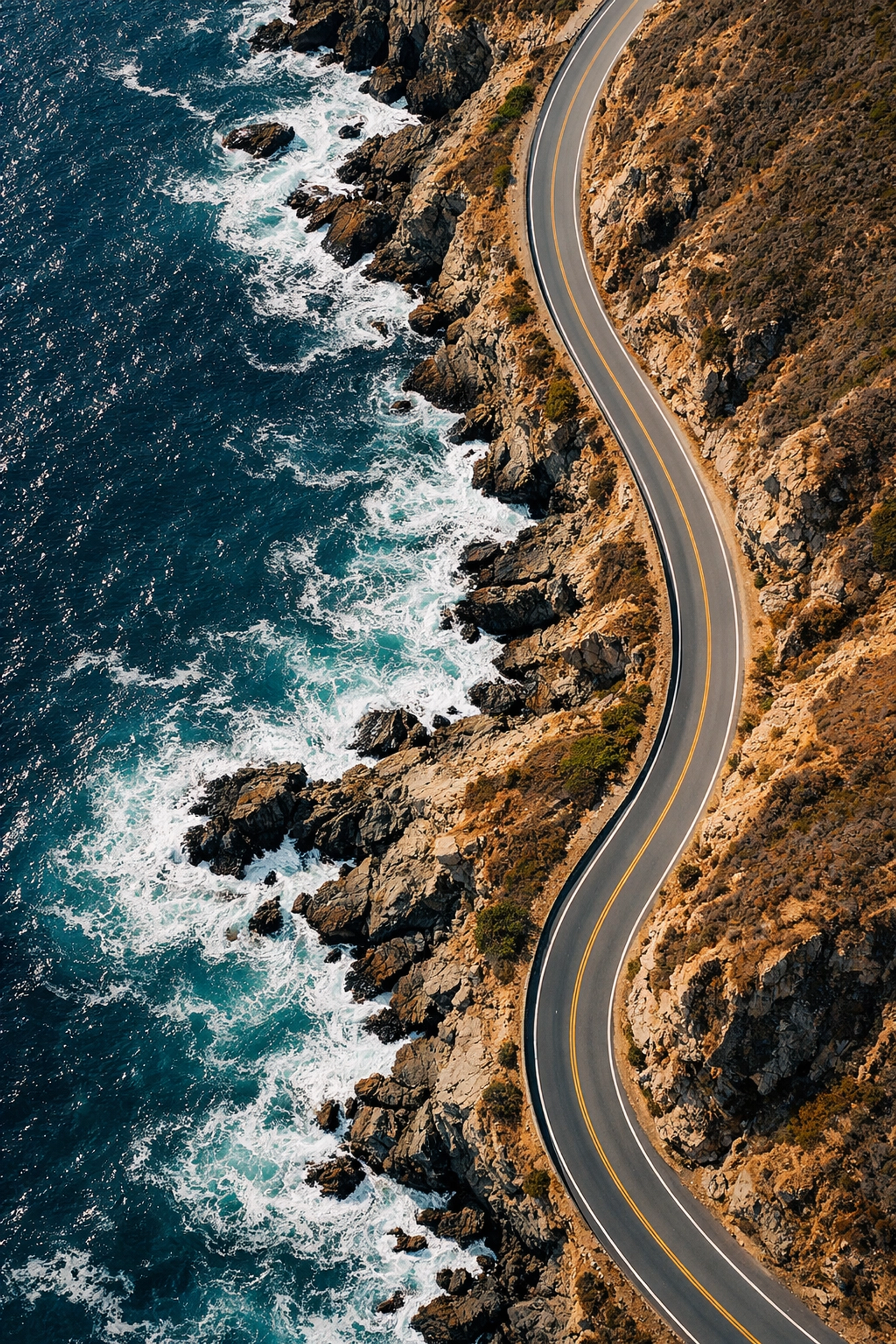 Aerial drone view of the Big Sur coastline, highlighting dramatic photo spots near the ocean.