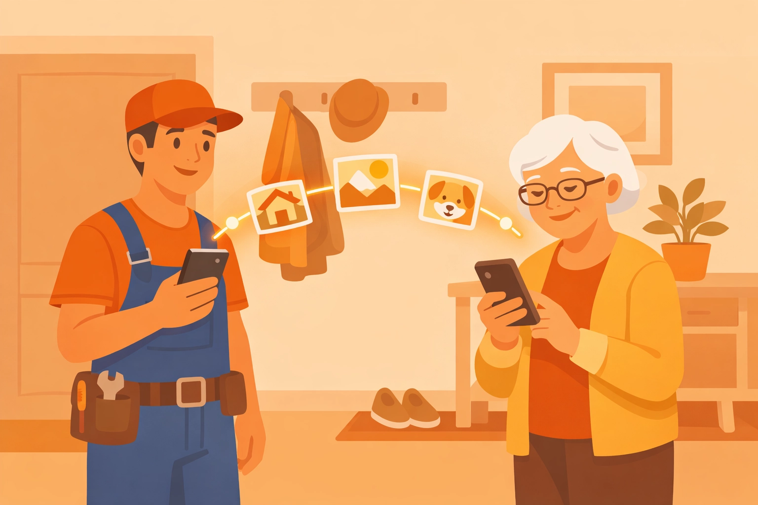 Contractor sharing job photos with customer through simple web link without app download required