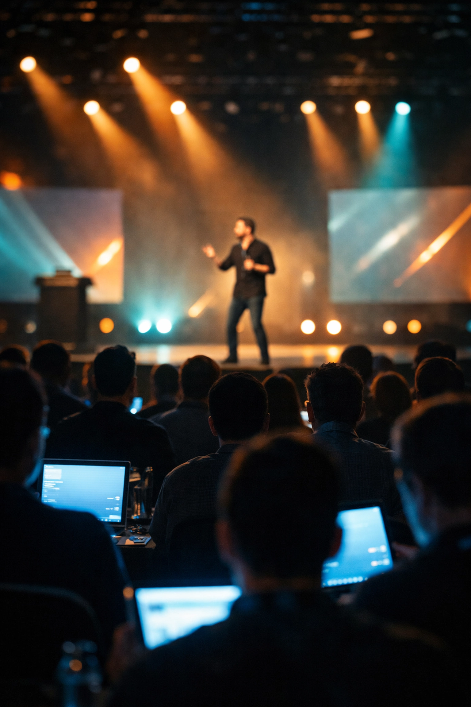 A corporate speaker on stage at a Miami conference, captured by an expert event photographer in Miami.