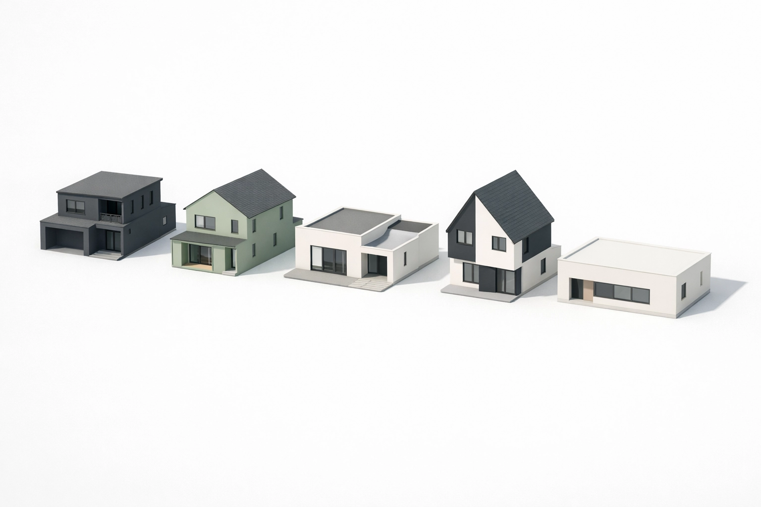 A row of contemporary house models representing increased property inventory and choice for Houston buyers.
