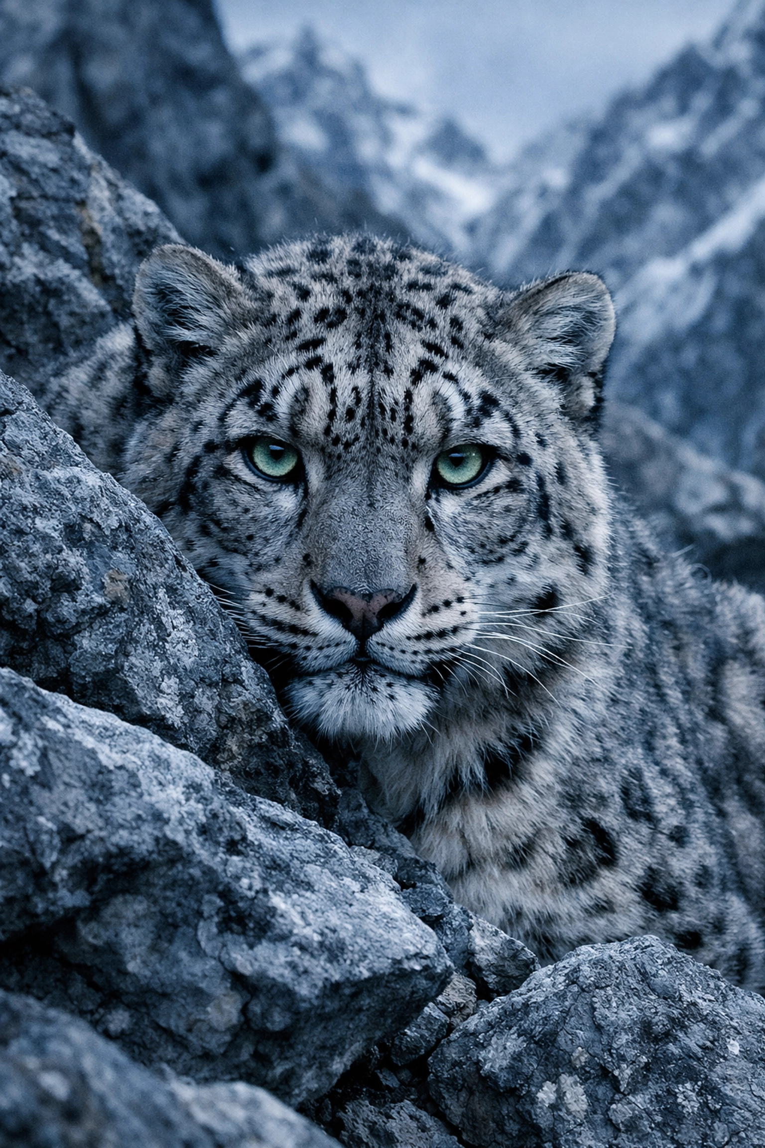 Detailed wildlife photo of a snow leopard showing sharp fur texture maintained through high-quality image compression.