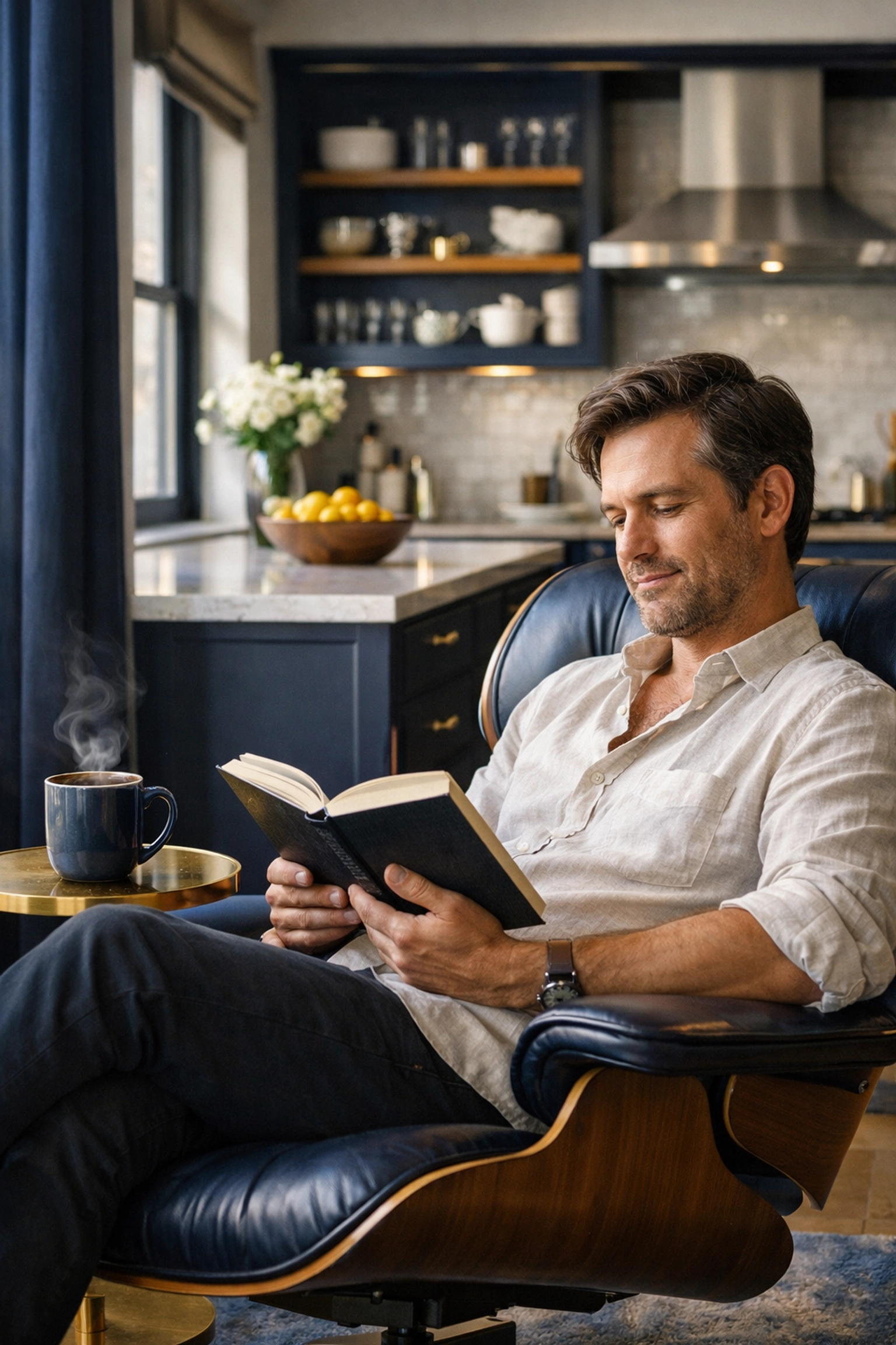 Homeowner enjoying a clean, organized kitchen thanks to a recurring professional cleaning schedule.
