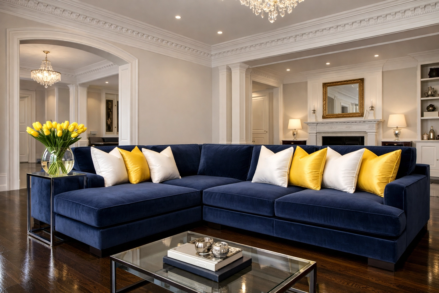 Spotless grand living room in an Andover estate highlighting the precision of professional residential cleaning services.