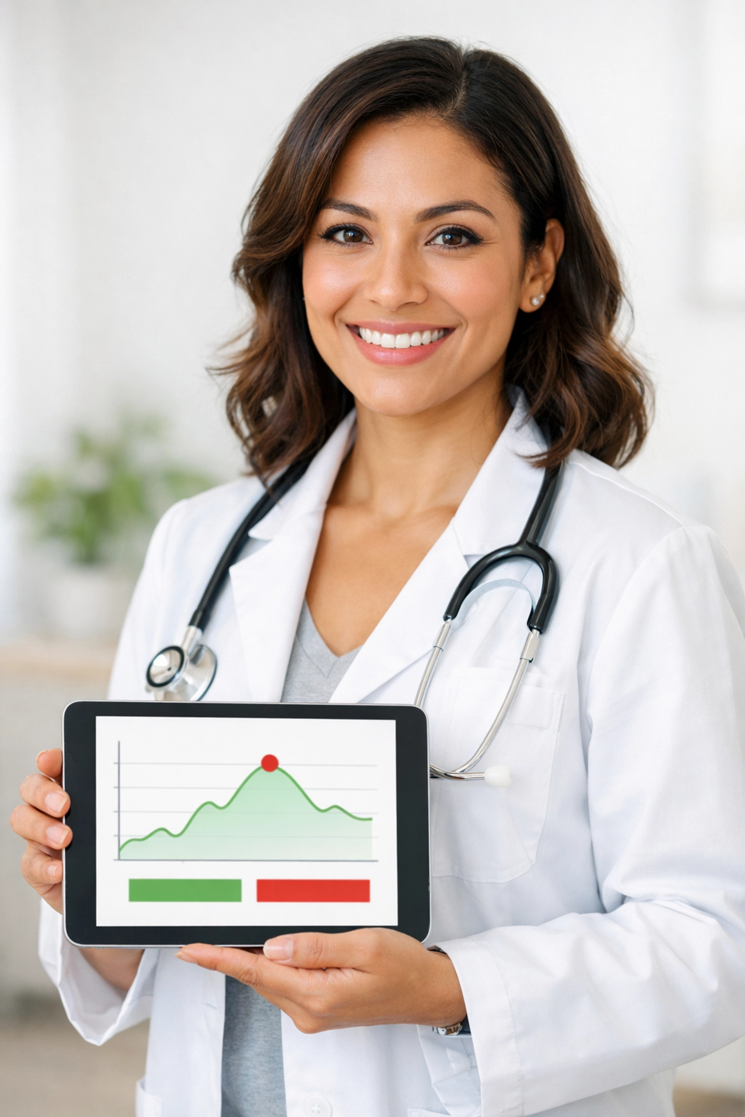 Licensed medical provider reviewing weight loss options and tirzepatide protocols on a digital tablet.