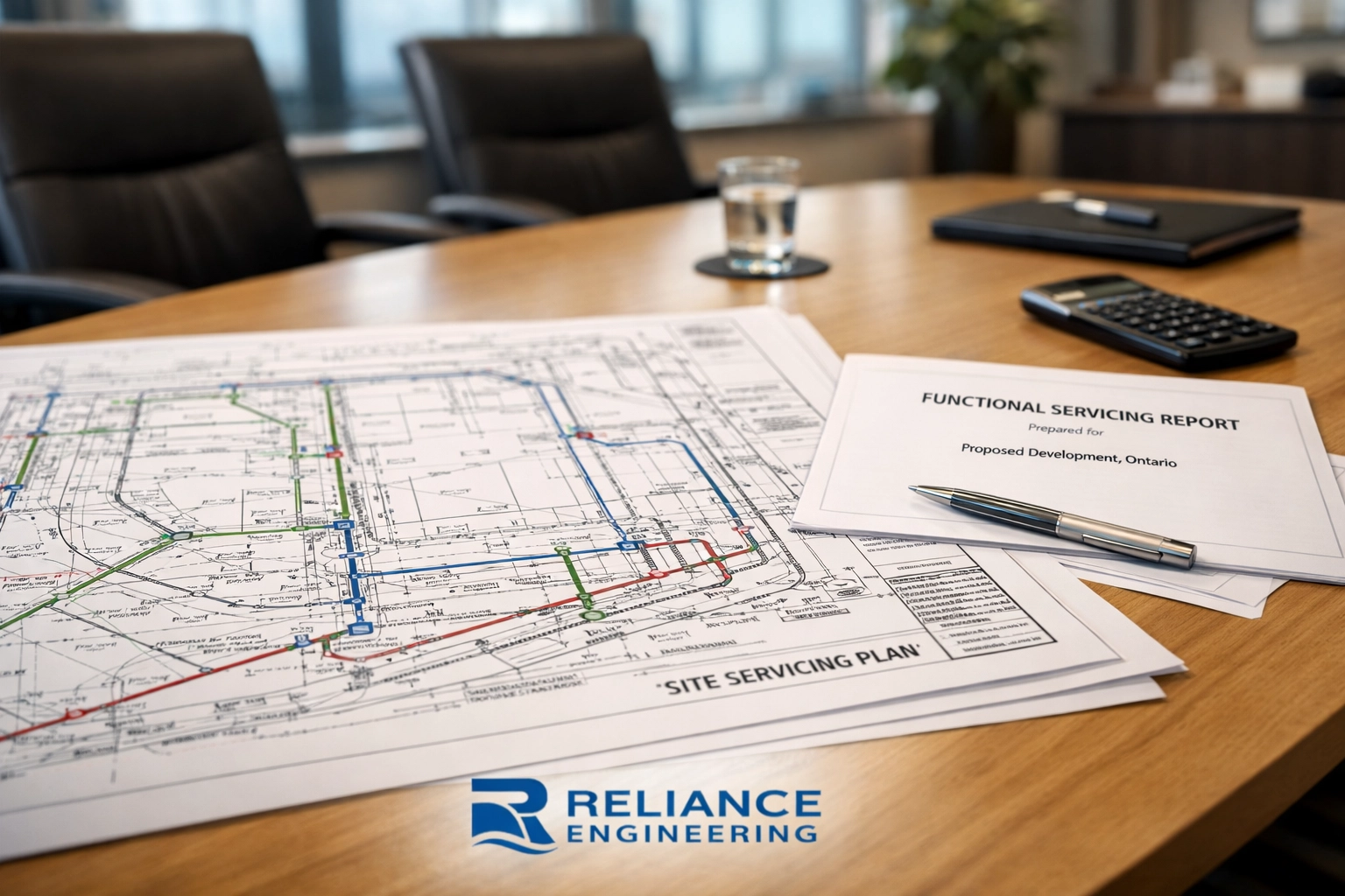 Professional site servicing plans and Functional Servicing Reports for land development in Ontario.