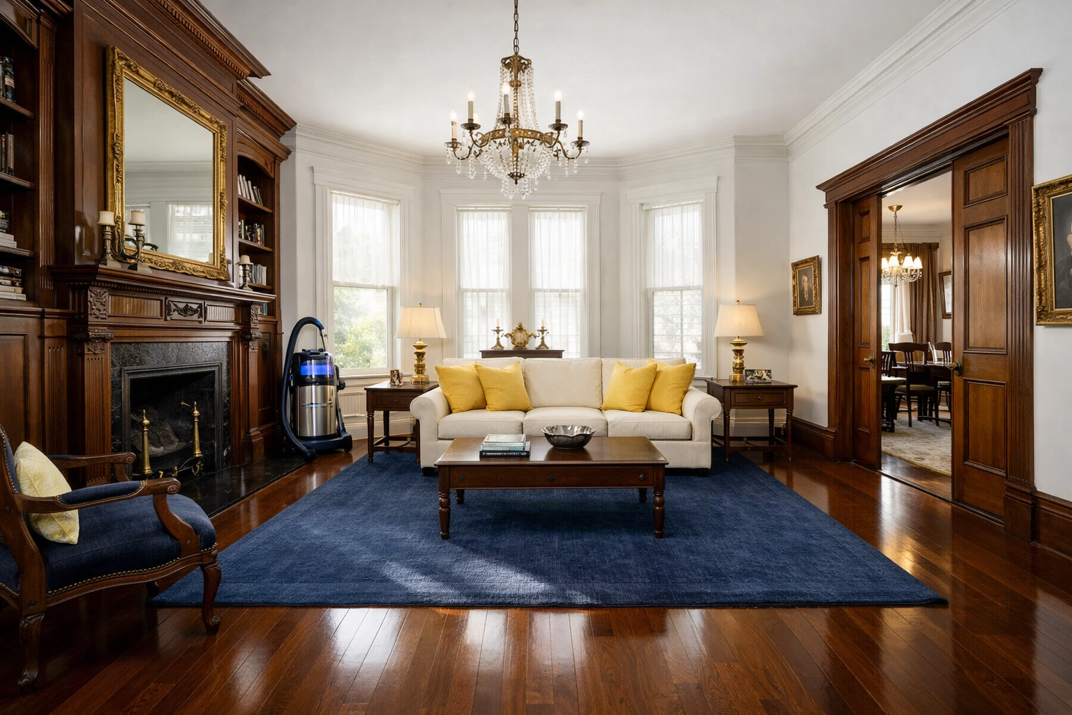 Impeccably organized Worcester home living room after a high-standard residential deep cleaning service.