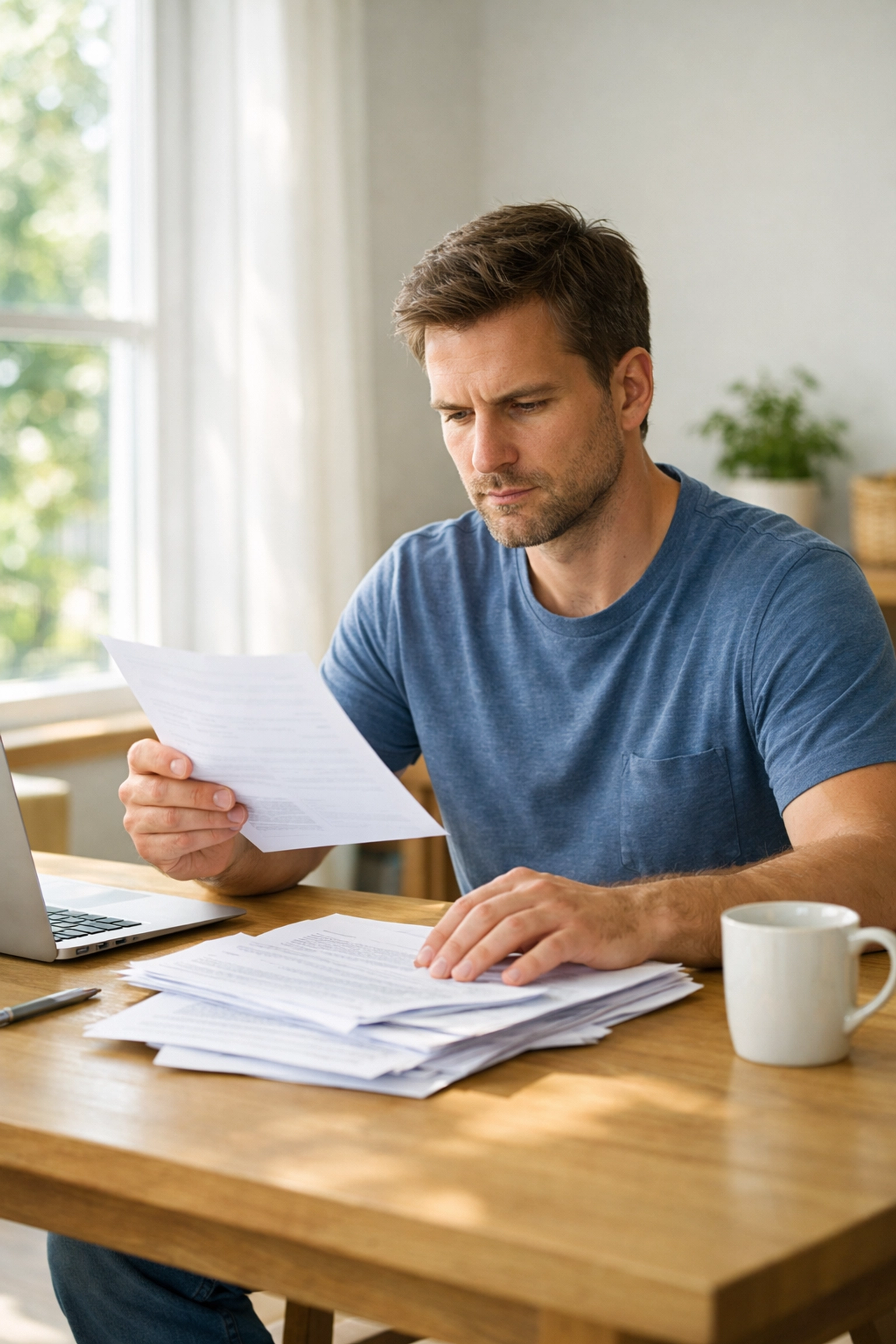 A father reviewing legal documents to challenge CAFCASS false evidence in family court.