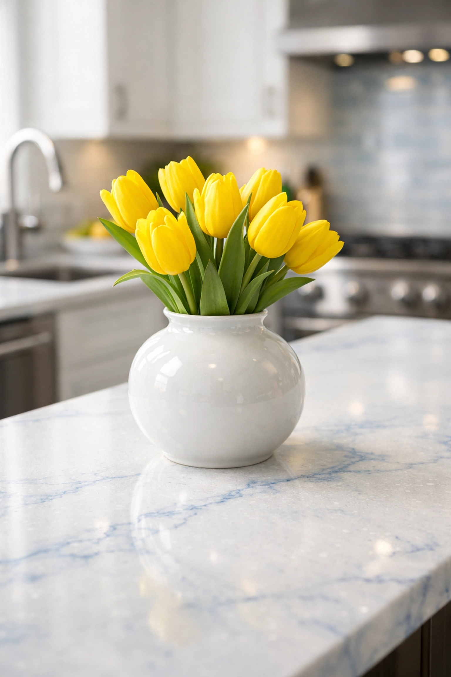 Sparkling marble kitchen island showing the detailed results of house cleaning Worcester MA.