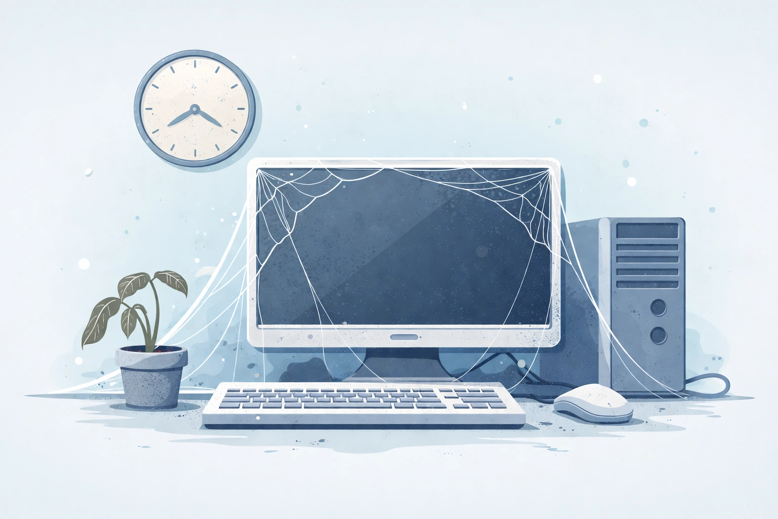 Illustration of an outdated, neglected desktop computer symbolizing the impact of poor website maintenance on business growth