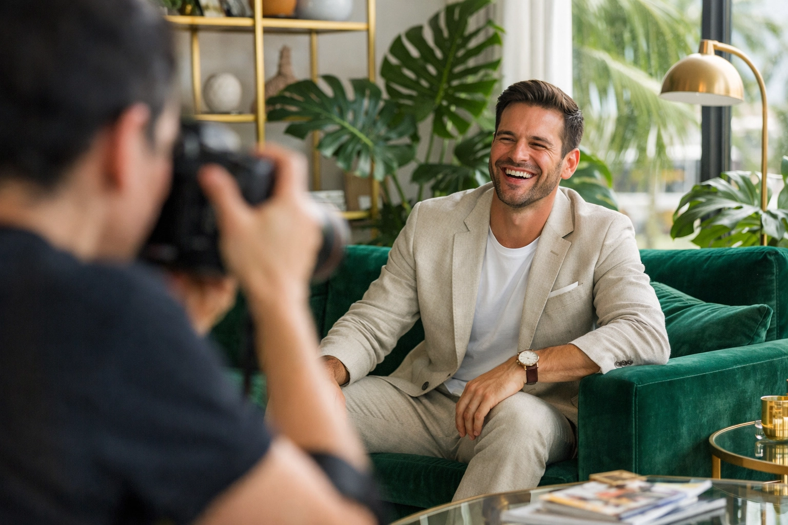 Professional personal branding session in a Miami studio with an entrepreneur and photographer.