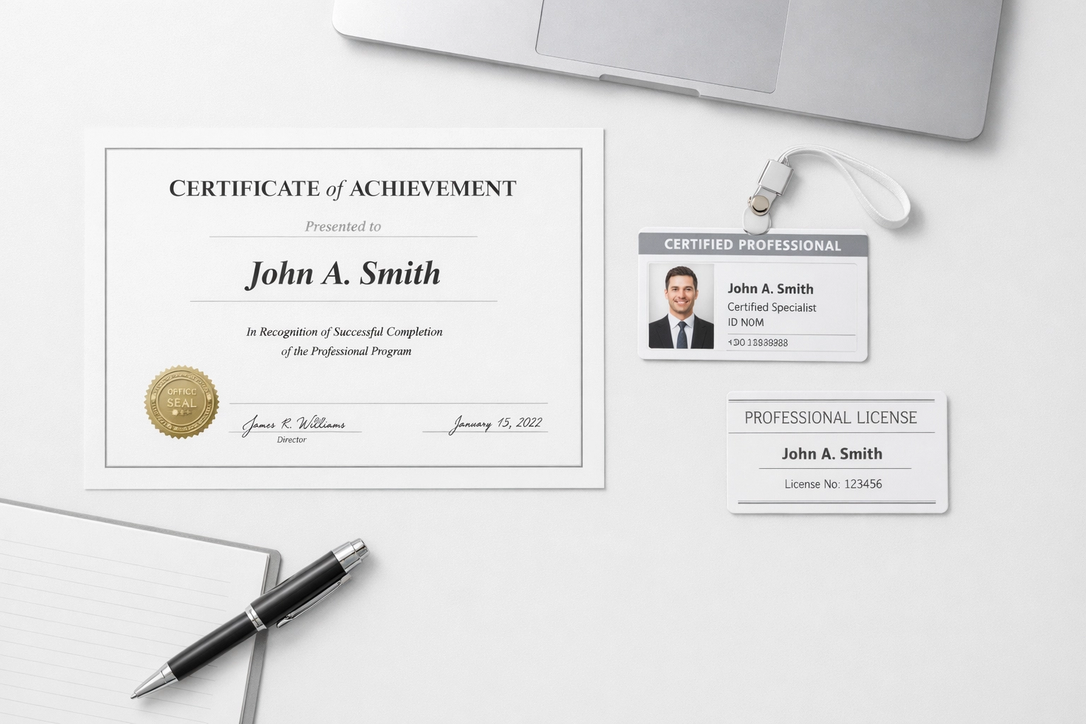 Tax preparation certification documents and credentials on desk