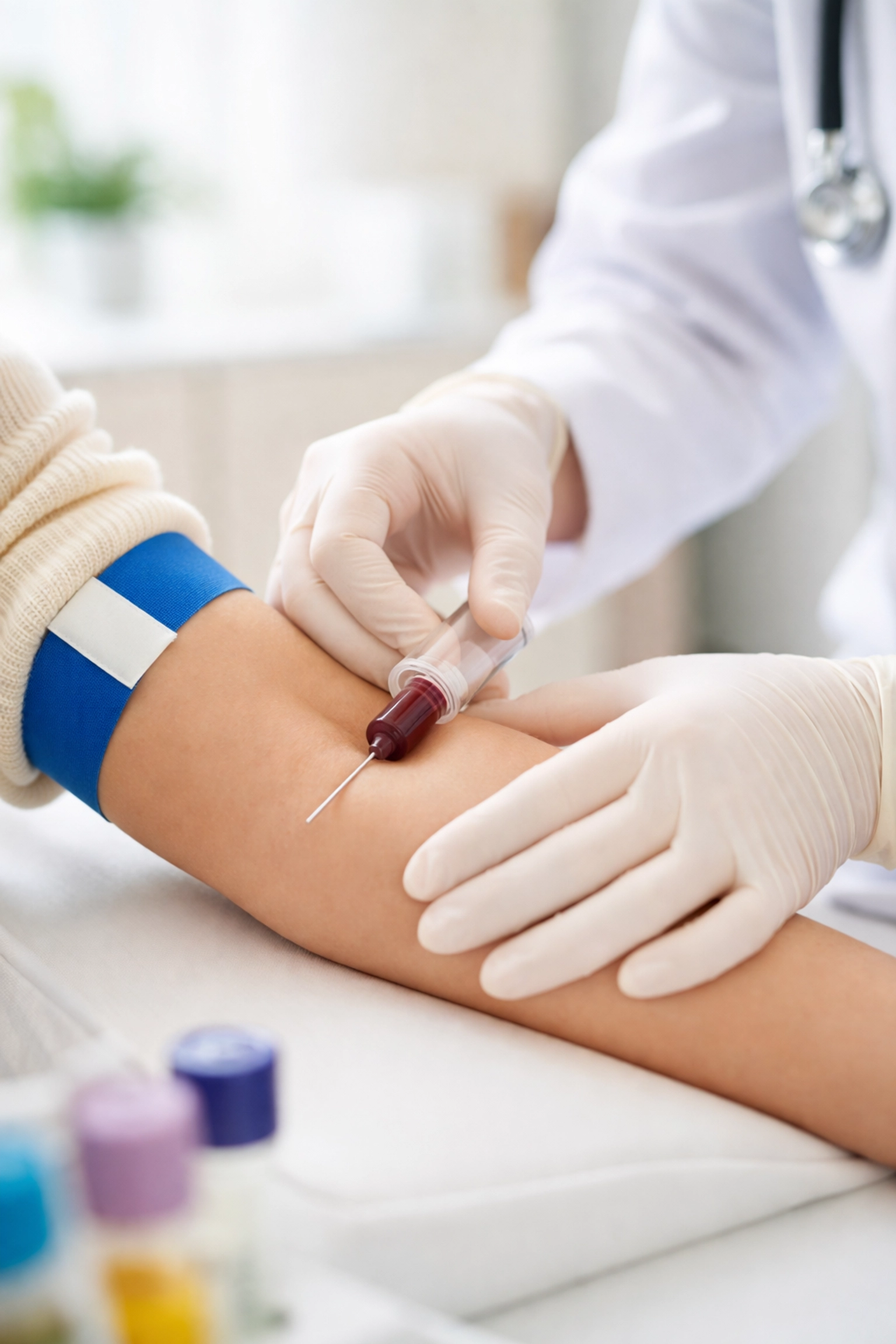 Healthcare provider drawing blood for diagnostic testing, showing a key step in preventive clinical care for adults in Albuquerque.